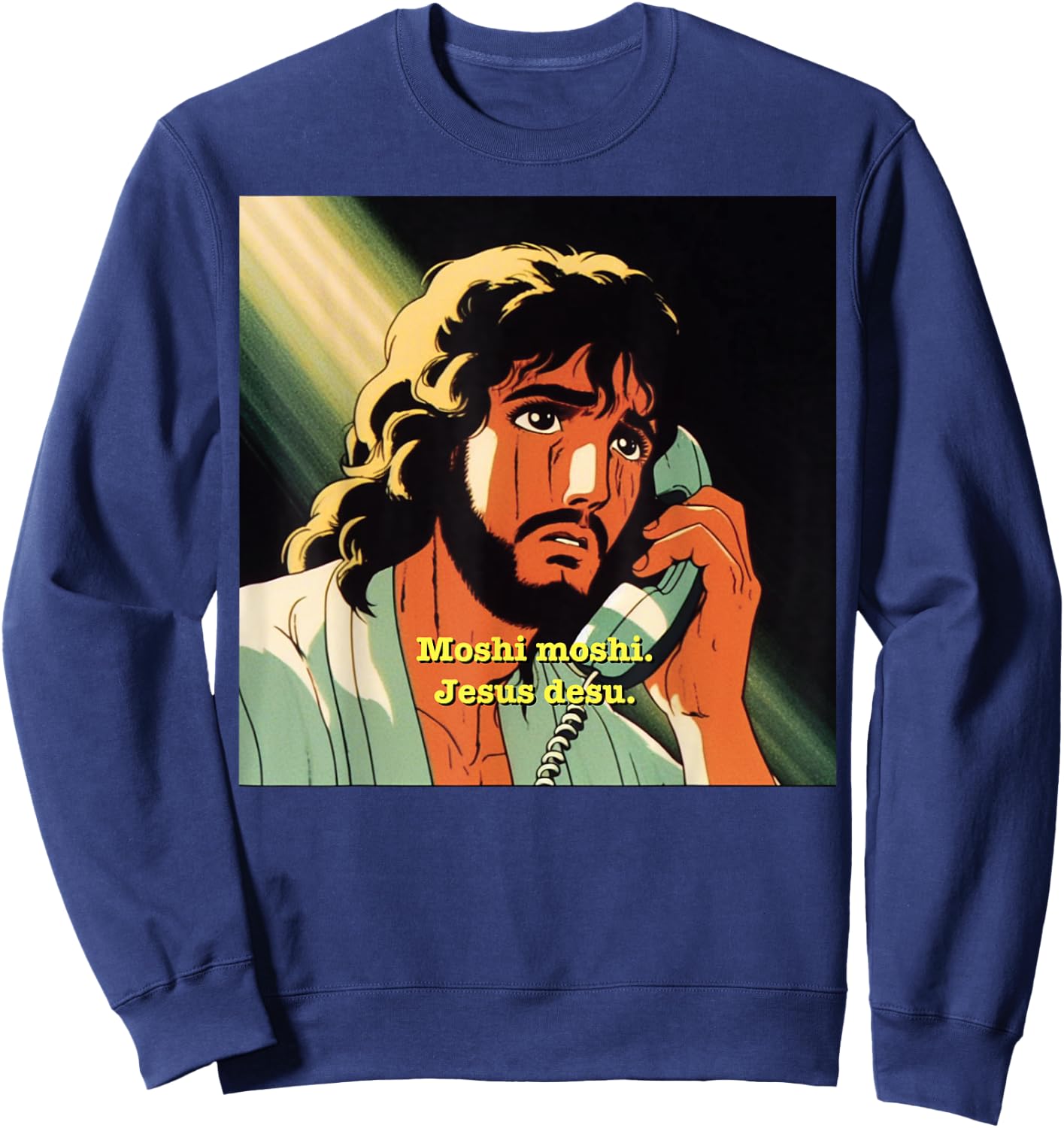 Funny Jesus Meme - Christian Anime Moshi Moshi Sweatshirt - Sweatshirt | Navy
