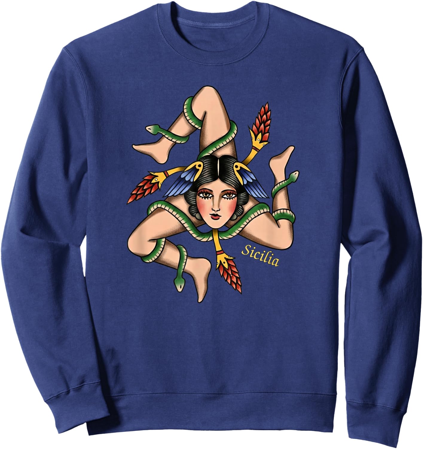 Sicilian Trinacria Old School Tattoo Style Triskelion Sweatshirt - Sweatshirt | Navy