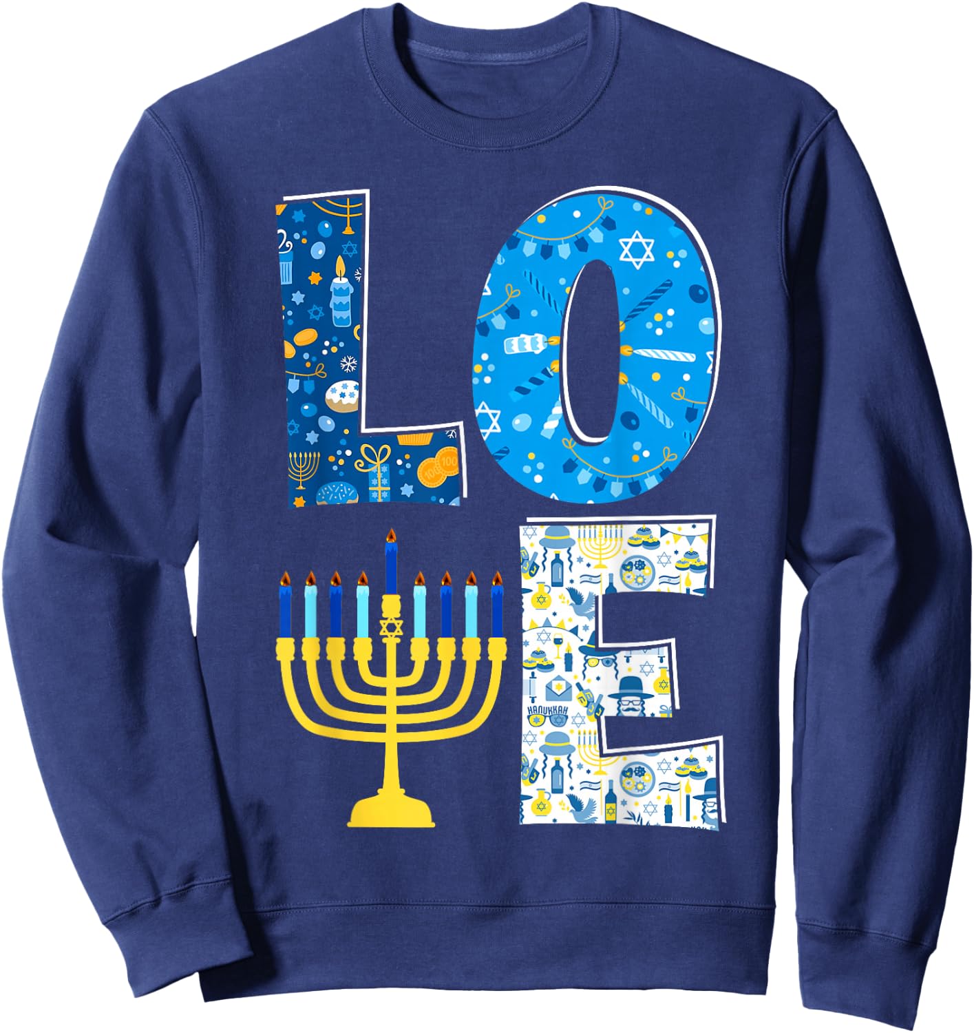Love Cute Hanukkah Decoration Menorah Pajama Matching Family Sweatshirt - Sweatshirt | Navy