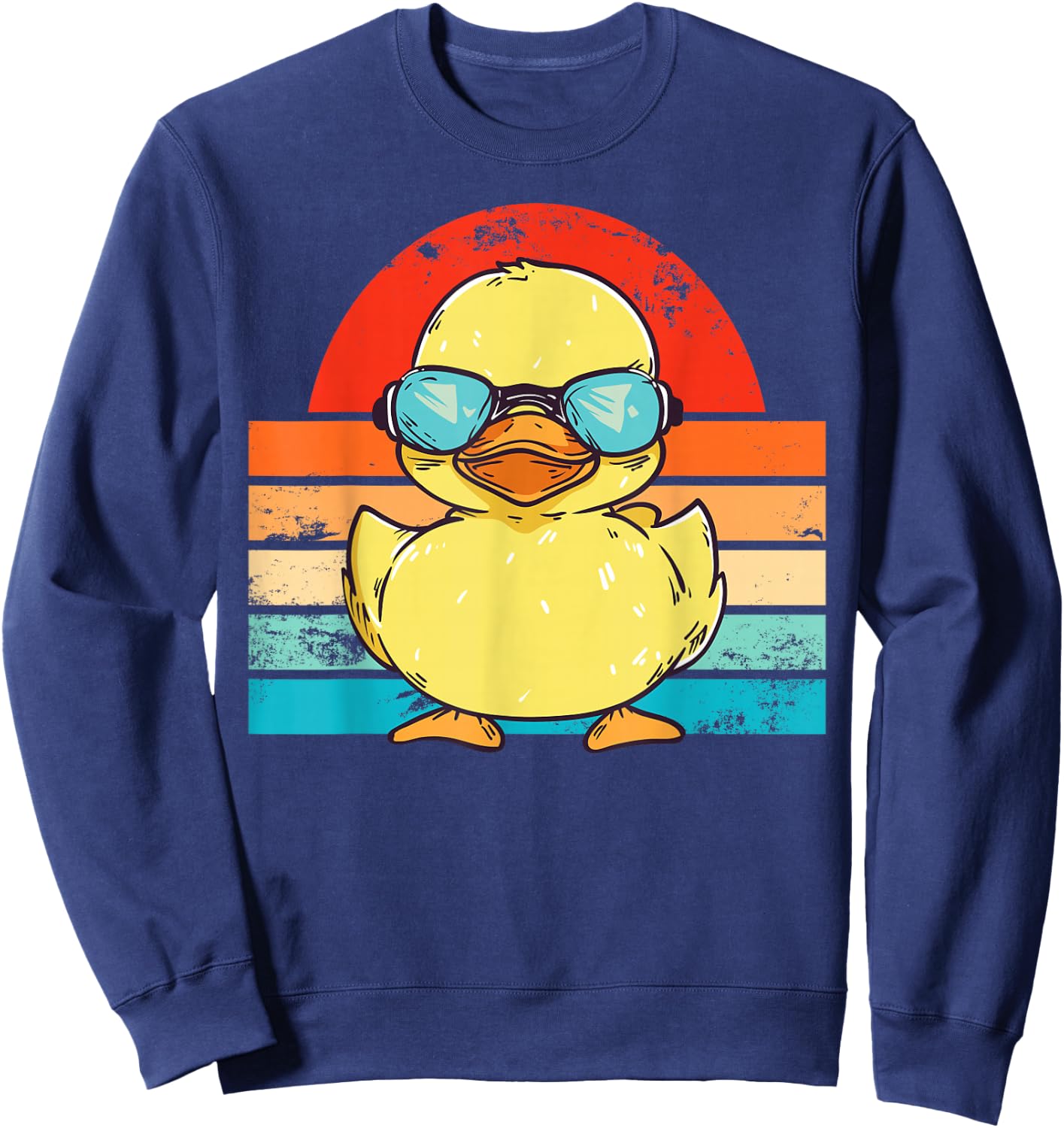 Cool Retro Yellow Duck in Sunglasses 70s 80s Funny Duck Sweatshirt - Sweatshirt | Navy