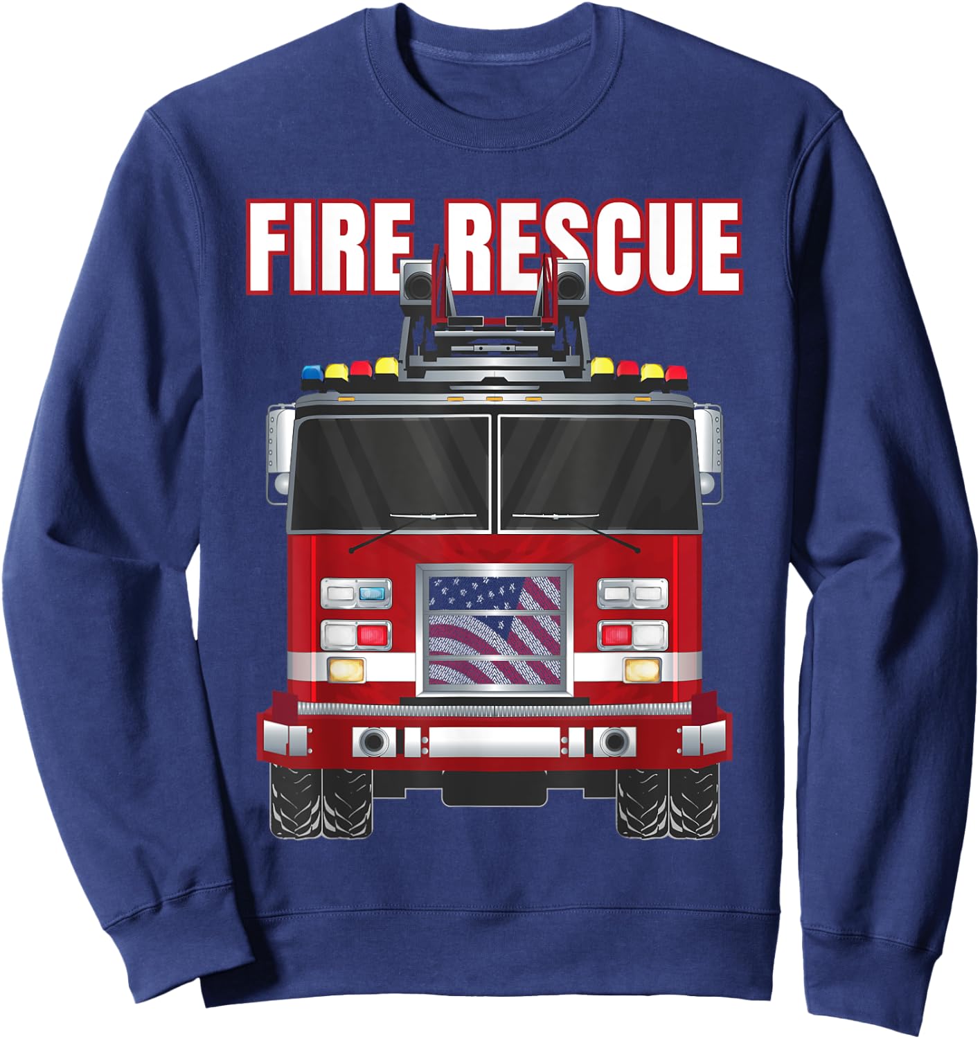 American Fire Rescue Firefighter Department Truck Fireman Sweatshirt - Sweatshirt | Navy