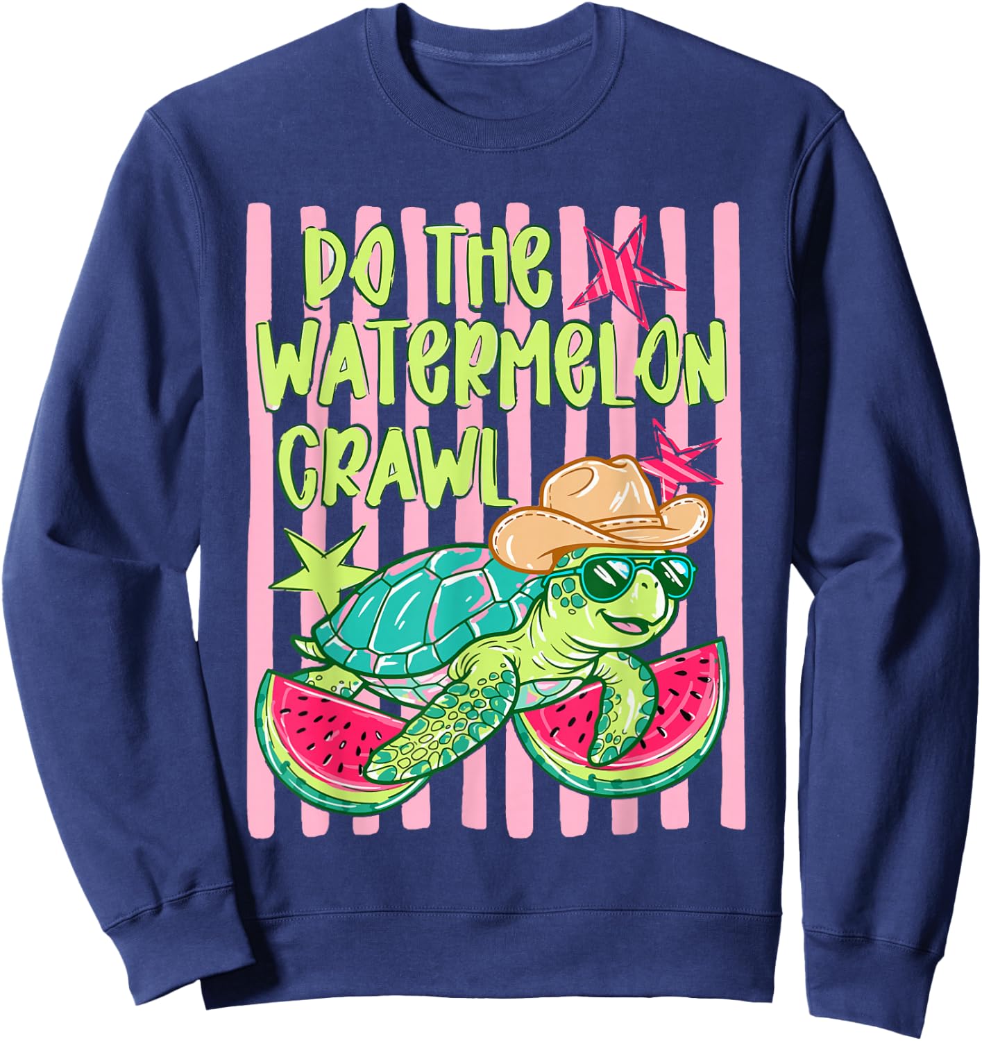 Striped Turtle Summer Fruit Vacation Do The Watermelon Crawl Sweatshirt - Sweatshirt | Navy