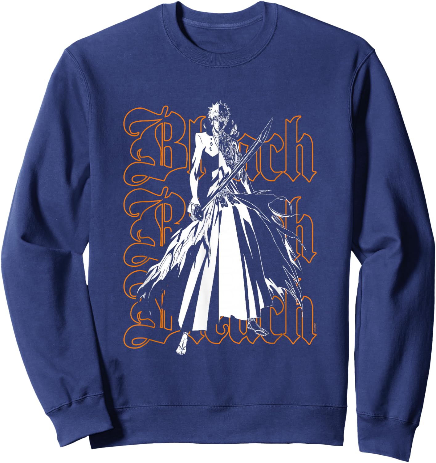 Bleach Ichigo & Repeating Gothic Logo Anime Sweatshirt - Sweatshirt | Navy