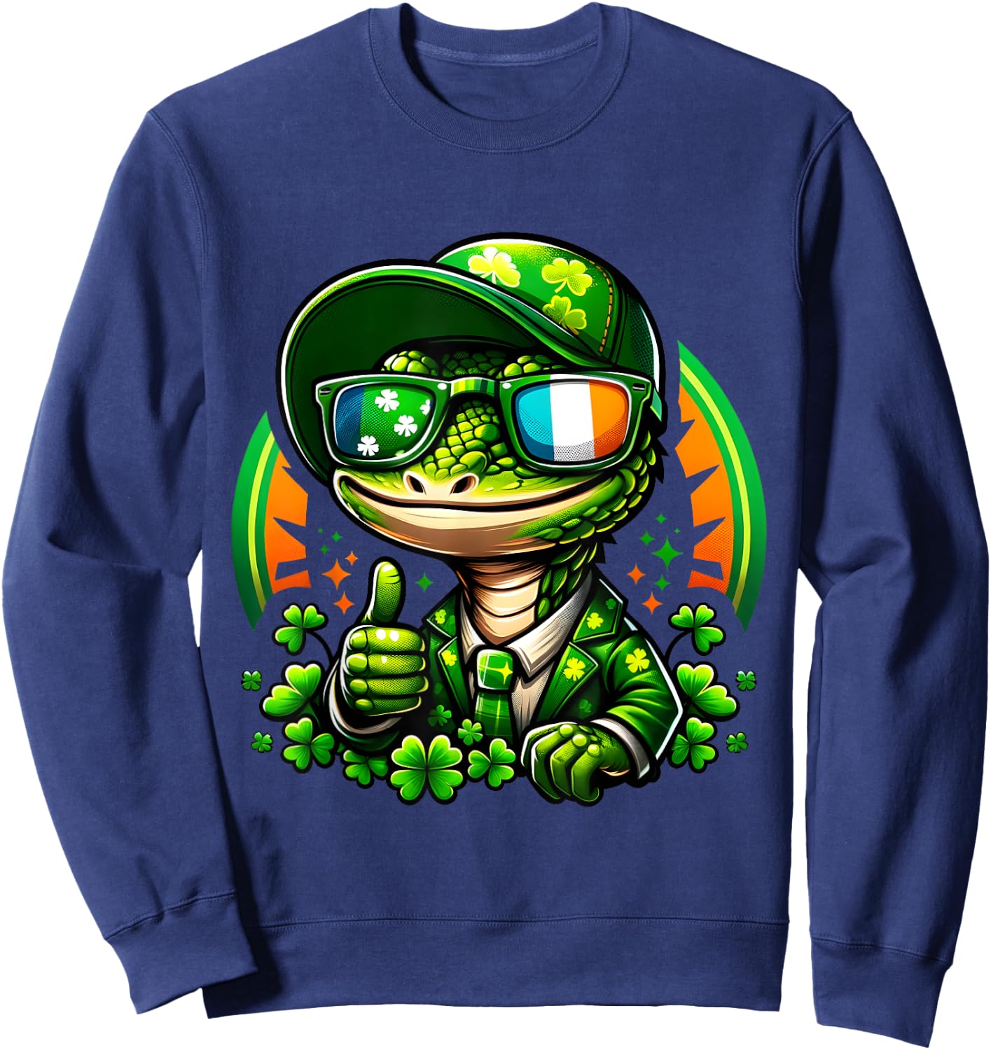 St Patrick's Day Funny Lizard Lucky Charm Clover Adult Kids Sweatshirt - Sweatshirt | Navy