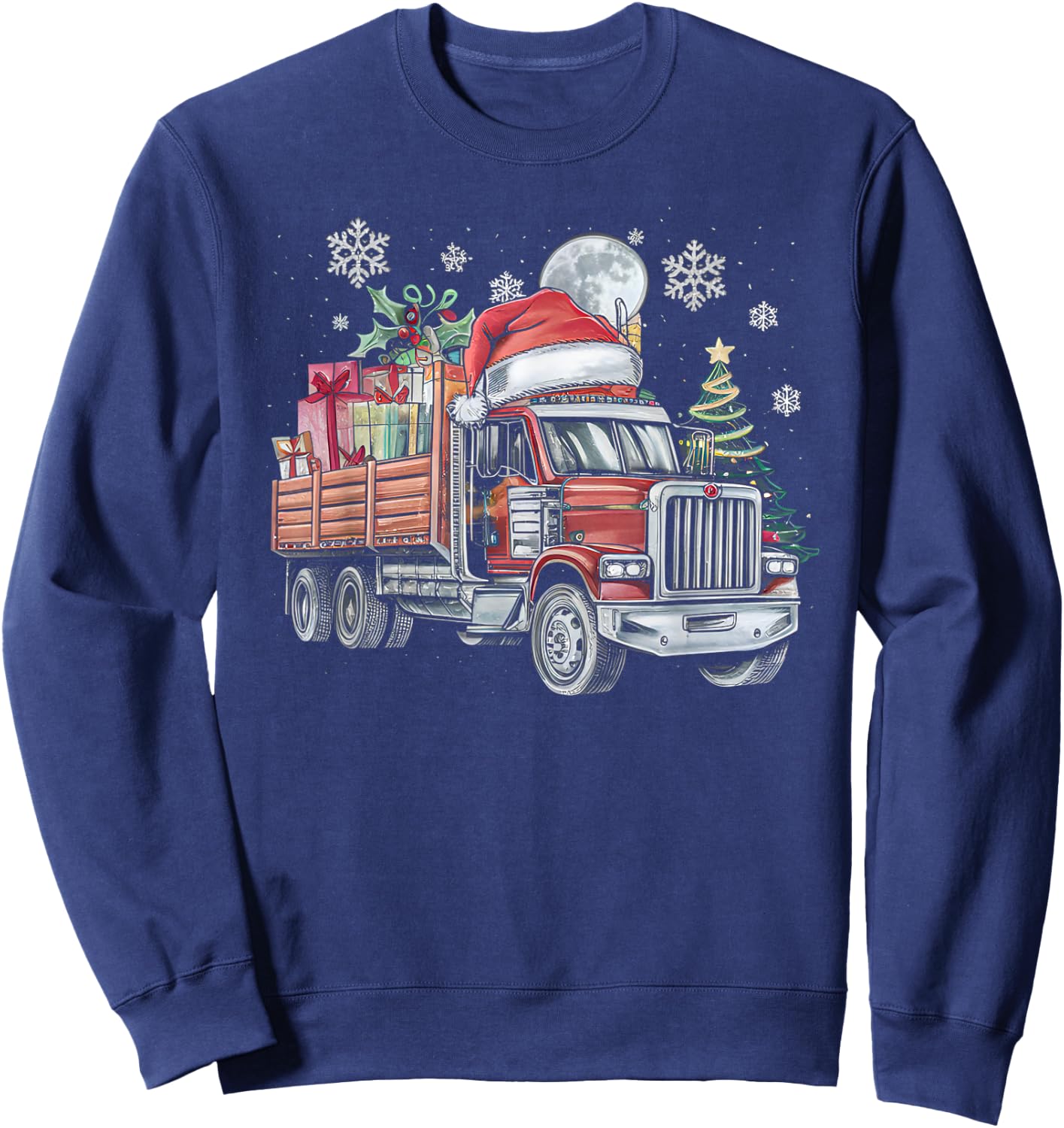 Santa Truck Lights Christmas Driving Xmas Boys Kids Toddler Sweatshirt - Sweatshirt | Navy