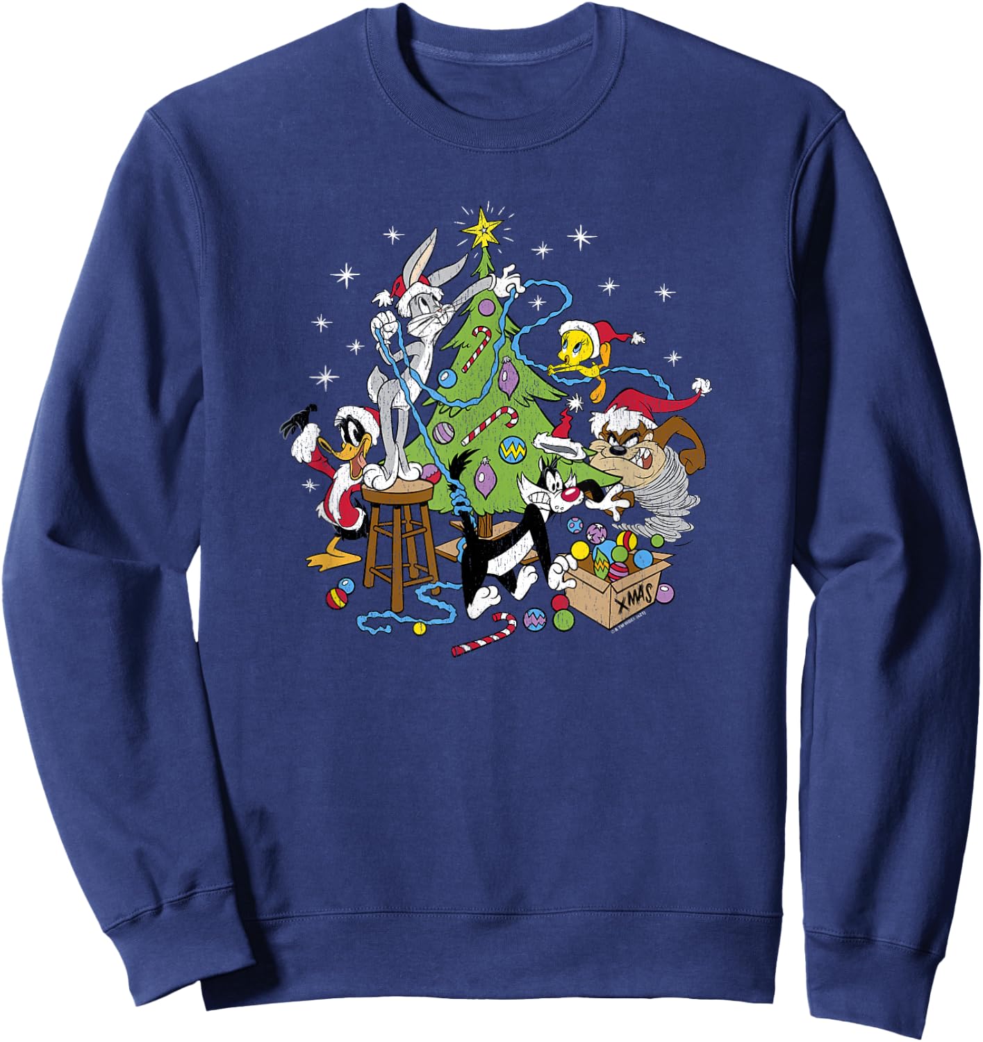 Looney Tunes Christmas Group Shot Decorate The Tree Sweatshirt - Sweatshirt | Navy