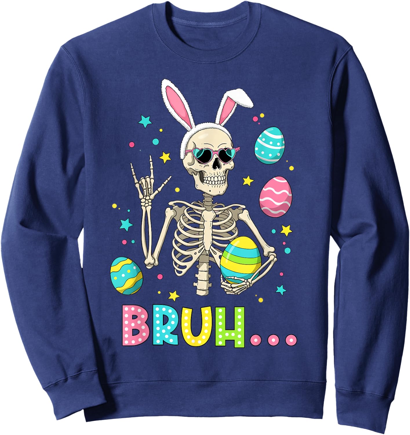 Easter Skeleton Bunny Rock Hand Rocker Men Teens Kids Boys Sweatshirt - Sweatshirt | Navy