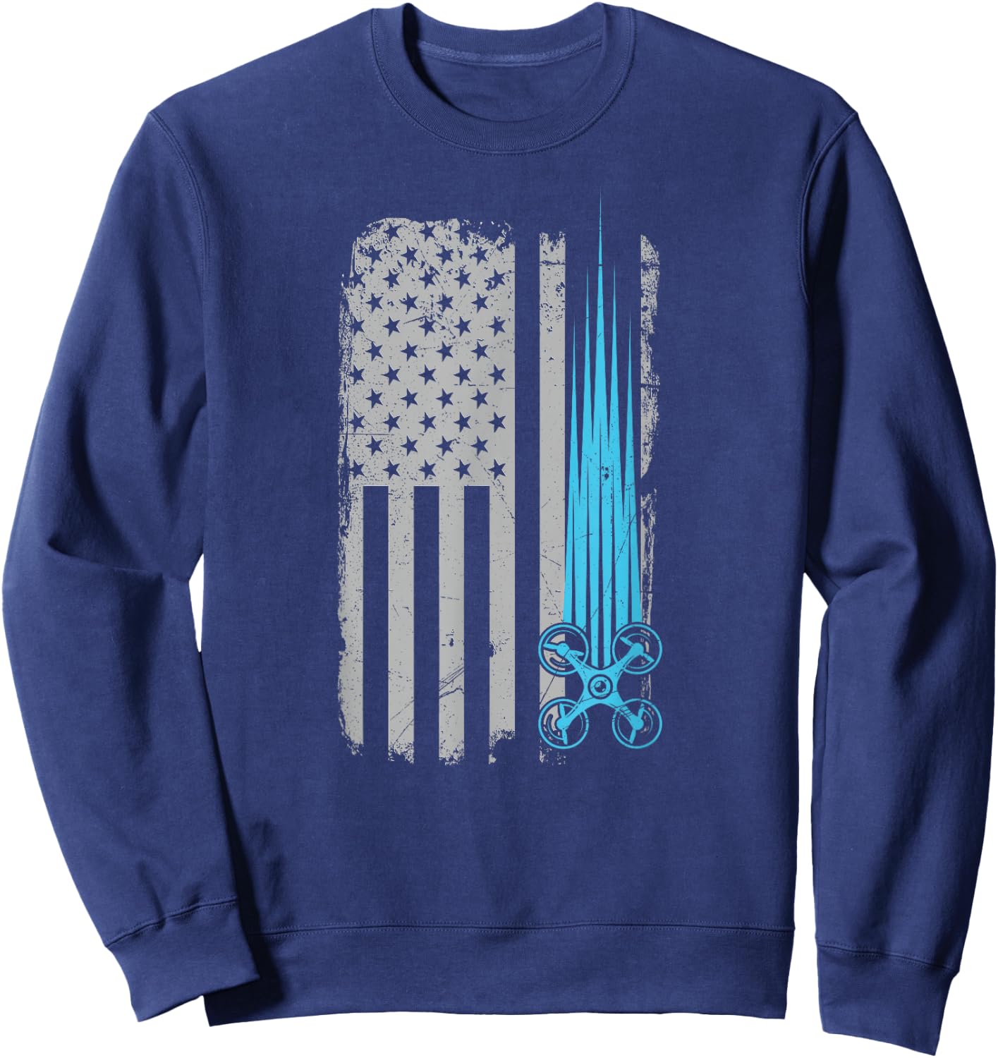 Drone Racing Distressed USA American Flag Quadcopter Pilot Sweatshirt - Sweatshirt | Navy