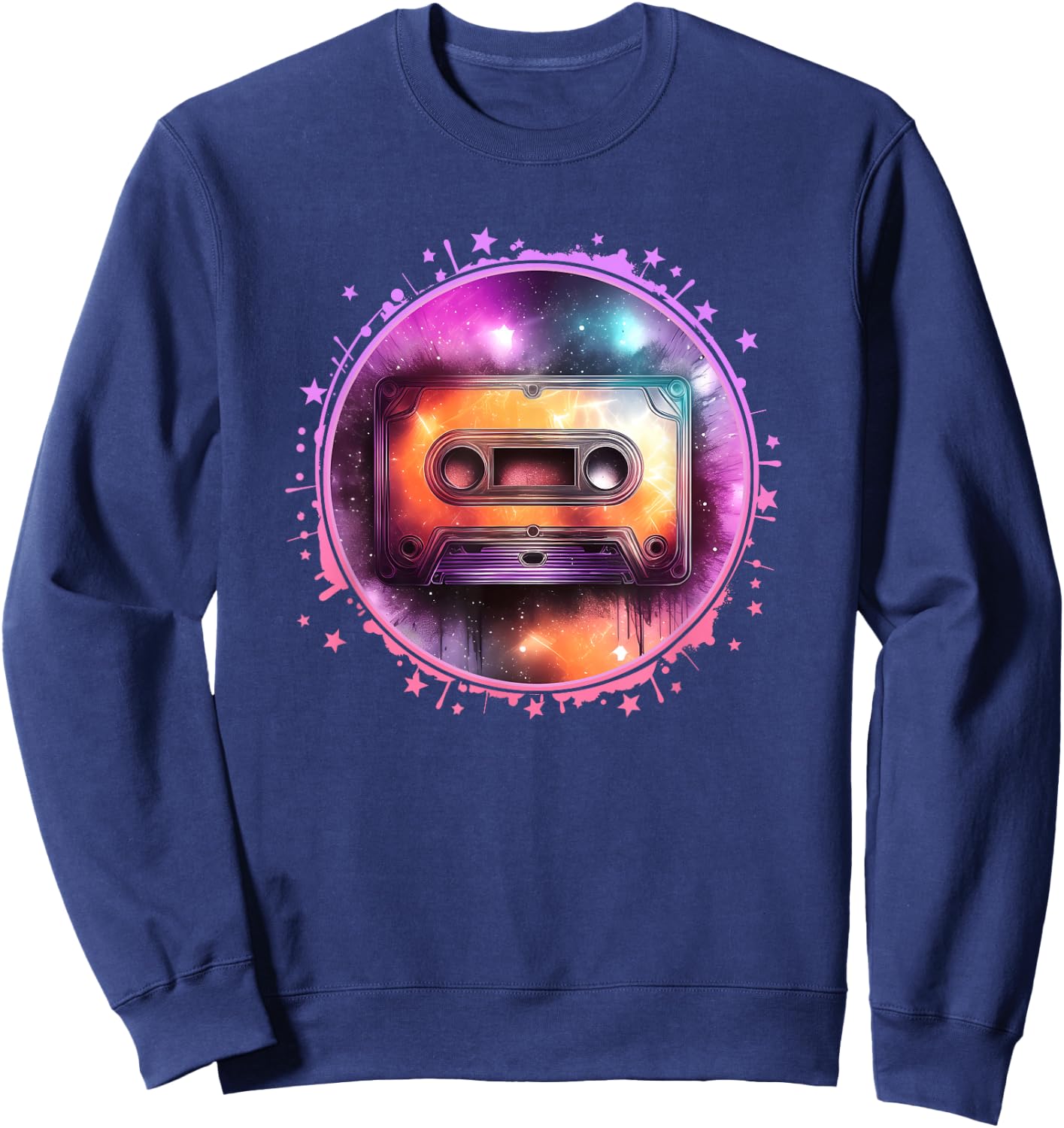 80s 90s Retro Party Outfit with Cassette Tape Shirt Vintage Sweatshirt - Sweatshirt | Navy