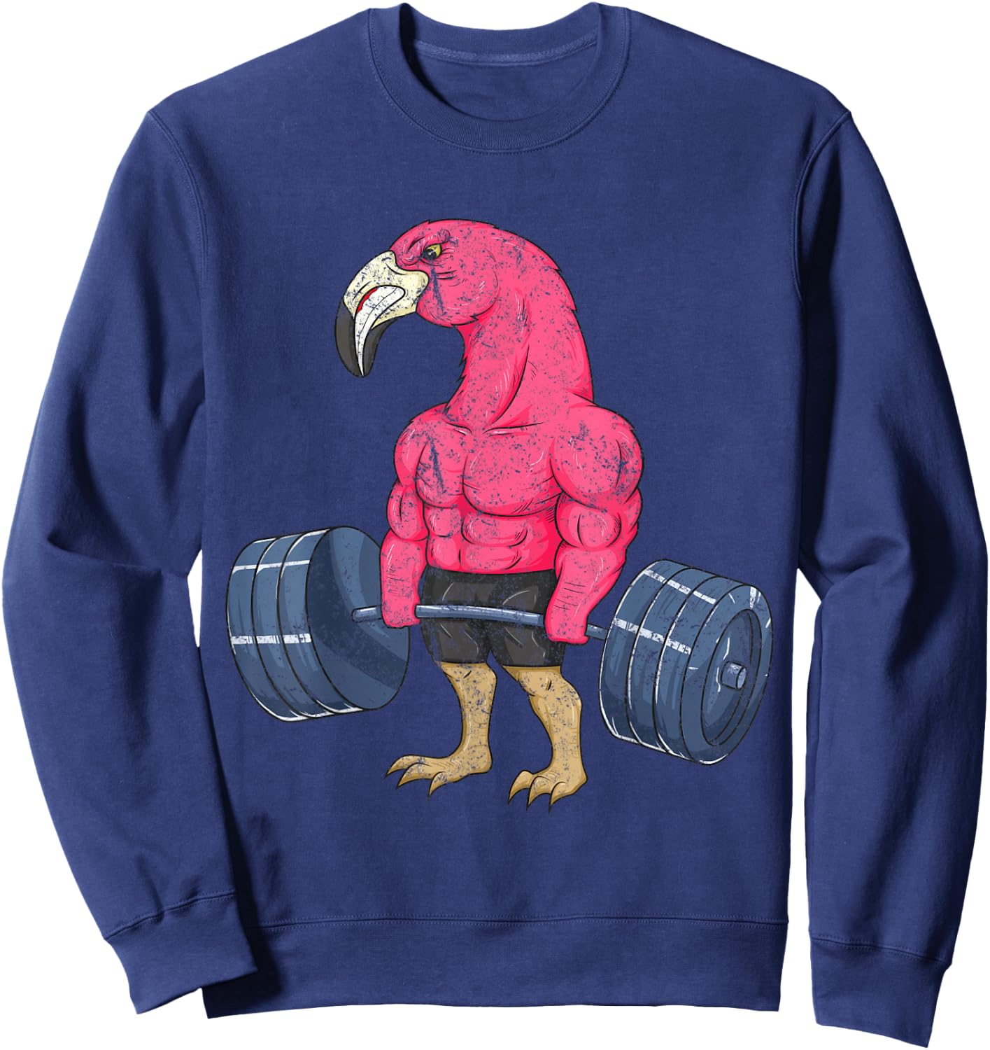 Vintage Flamingo Weightlifting Bodybuilder Muscle Fitness Sweatshirt - Sweatshirt | Navy