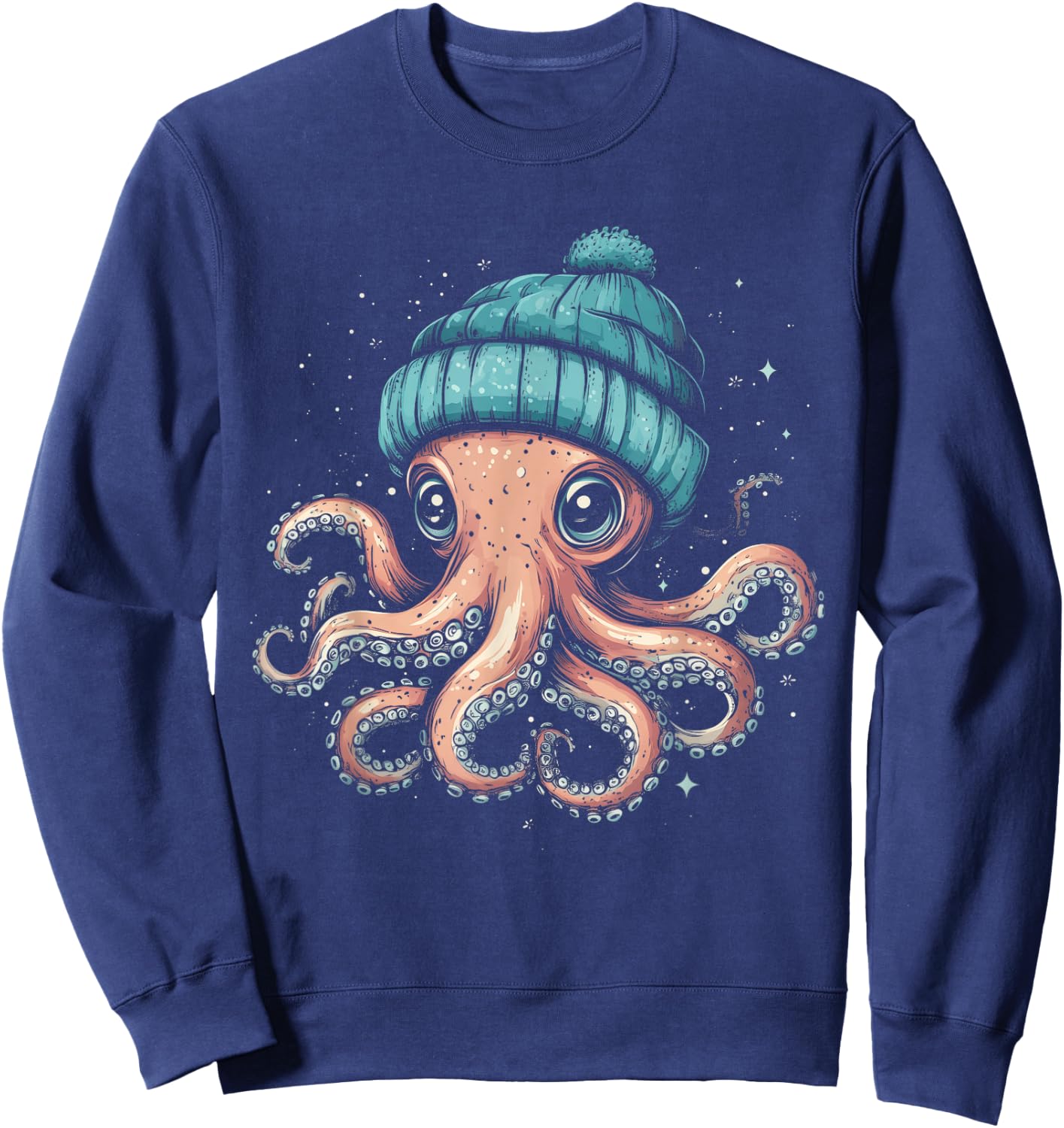 Octopus Wearing Beanie Funny Cute Ocean Animal Kraken Winter Sweatshirt - Sweatshirt | Navy