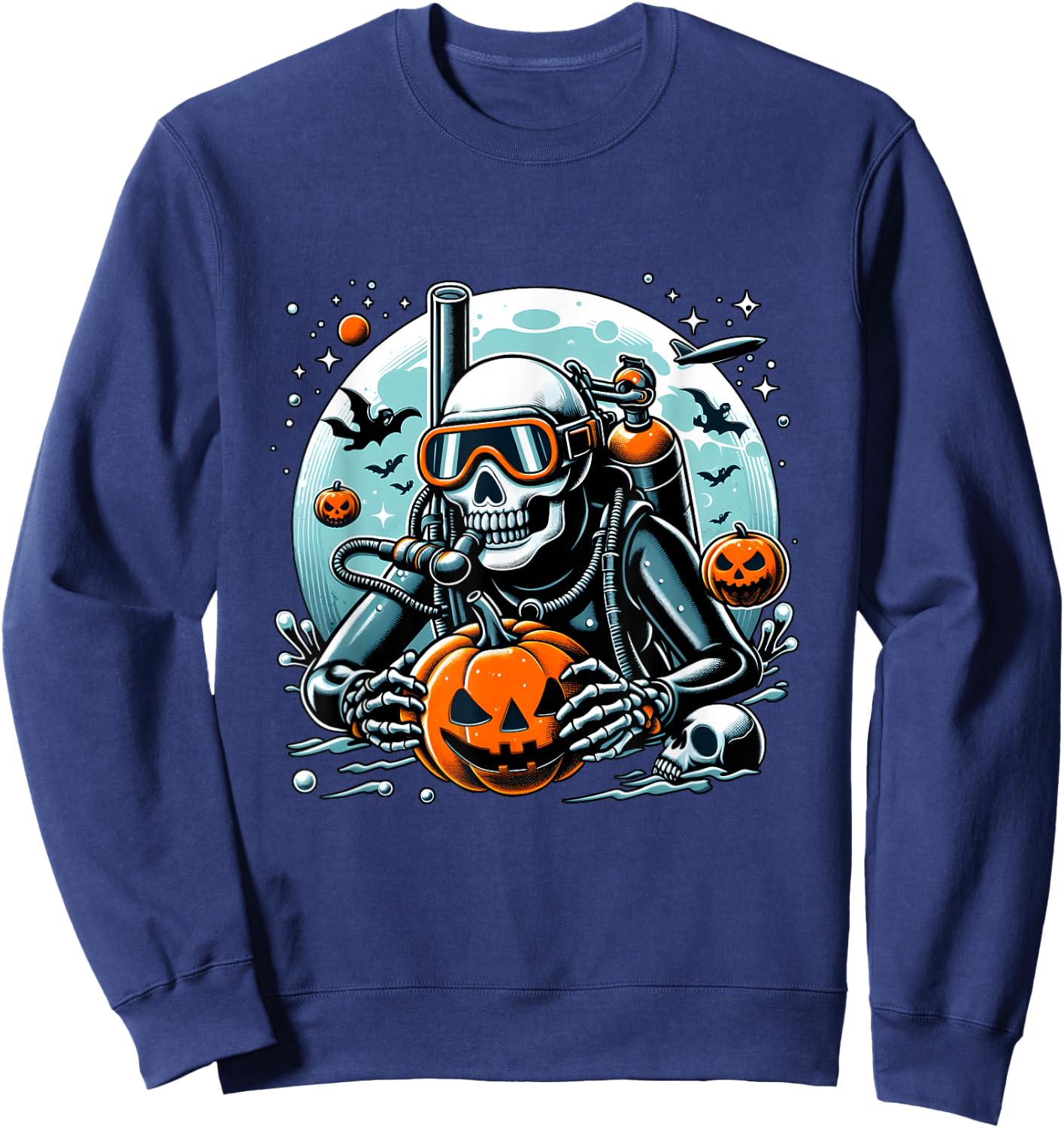 Dive Skeleton Scuba Diving Player Halloween Diver Ocean Life Sweatshirt - Sweatshirt | Navy