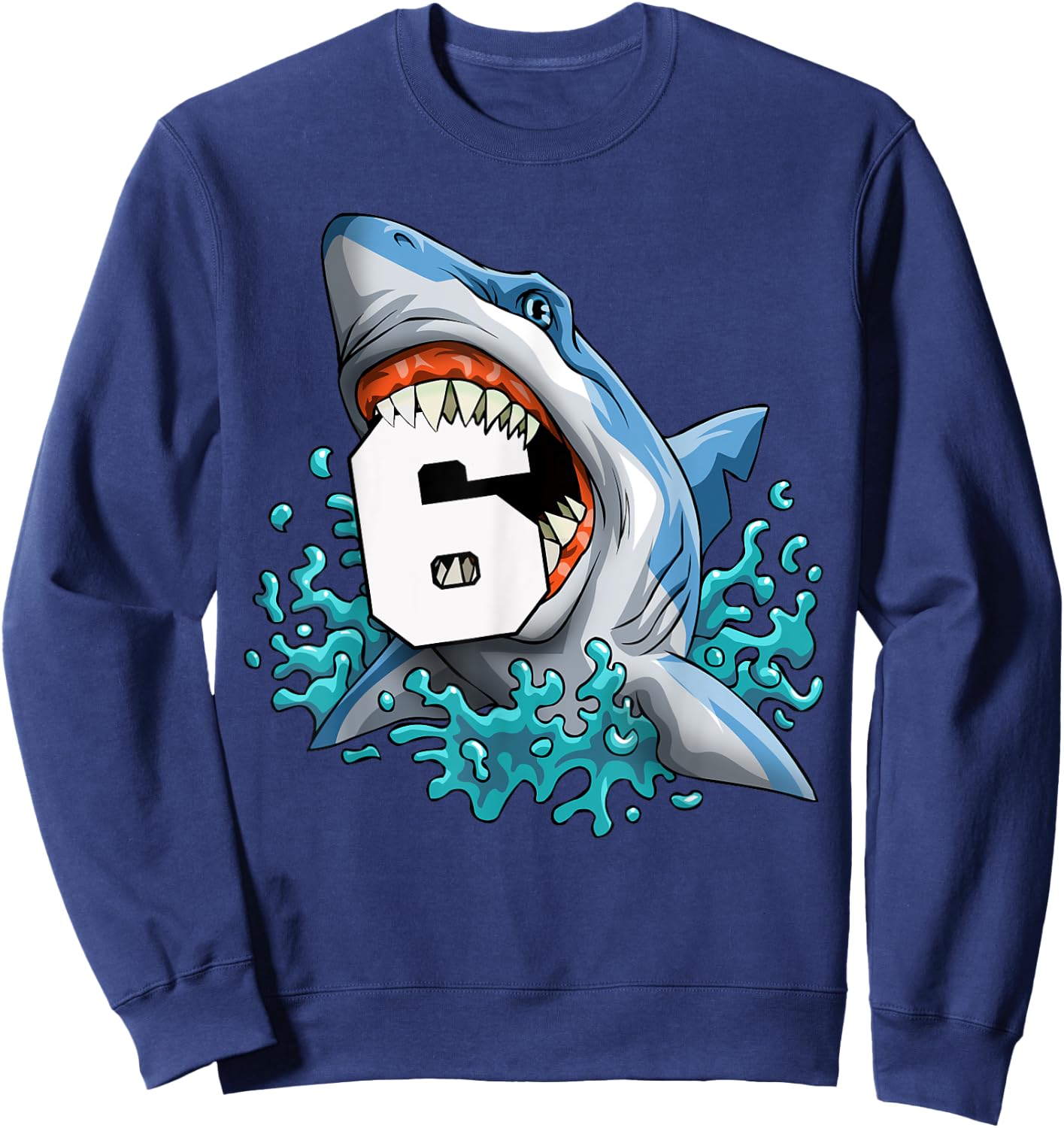 Kids Shark 6th Birthday Boys Funny Shark 6 yrs Old Birthday Sweatshirt - Sweatshirt | Navy