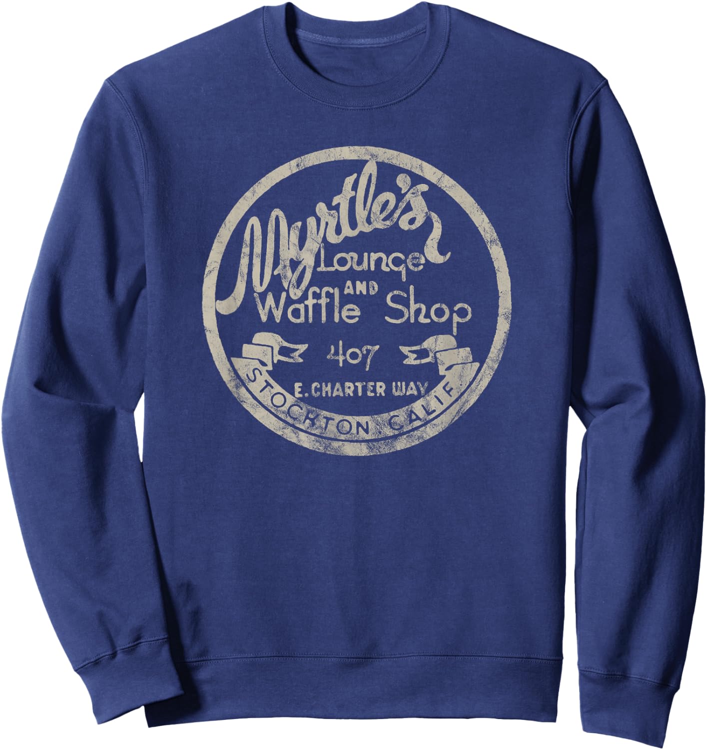 Stockton California Vintage Restaurant Bar Motel Advertising Sweatshirt - Sweatshirt | Navy