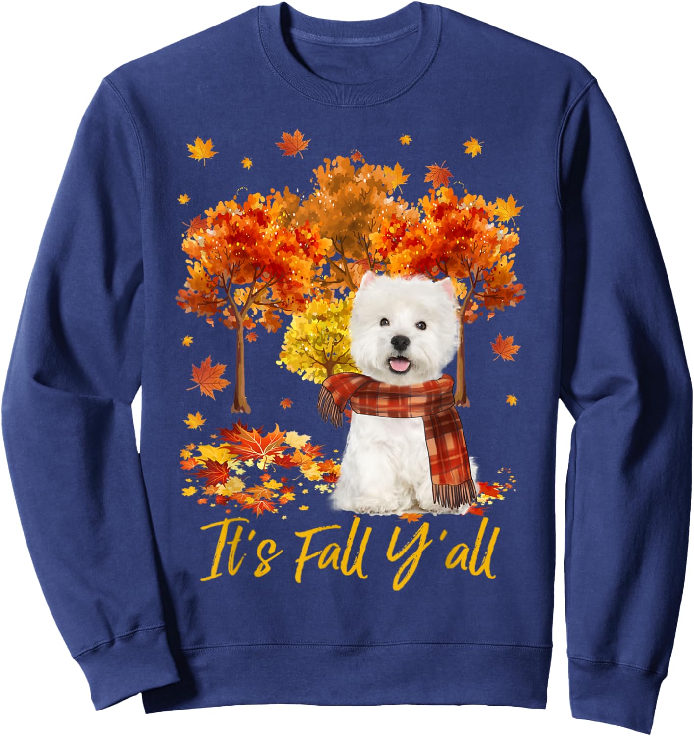 It's Fall Y'all Westie Dog Tree Pumpkin Fall Autumn Sweatshirt - Sweatshirt | Navy