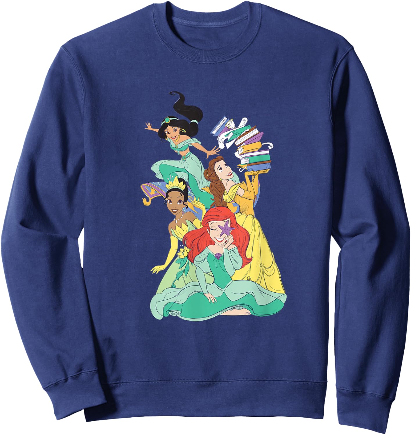 Disney Princess Jasmine Ariel Belle Tiana Pastel Art Sweatshirt - Sweatshirt | Navy