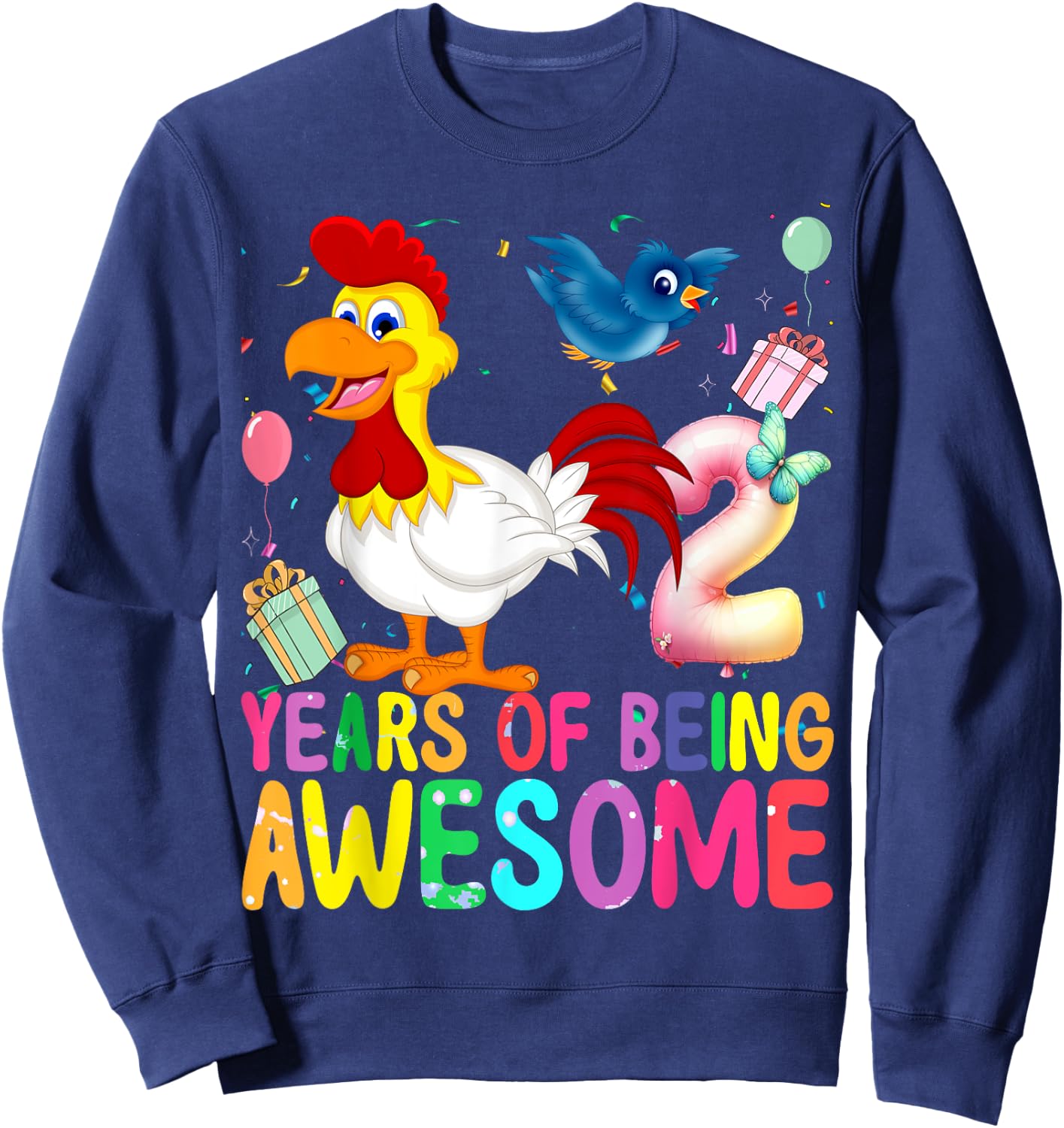 2 Years Old Chicken 2th Birthday Girl Chicken Party Sweatshirt - Sweatshirt | Navy