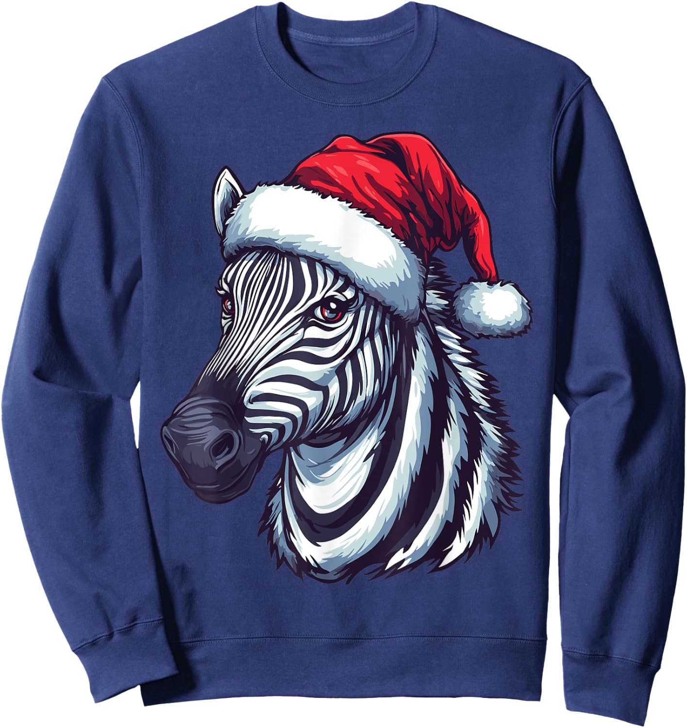 Zebra Santa Hat Funny Xmas Zebra Lovers Christmas Pajama Sweatshirt - Sweatshirt | Navy