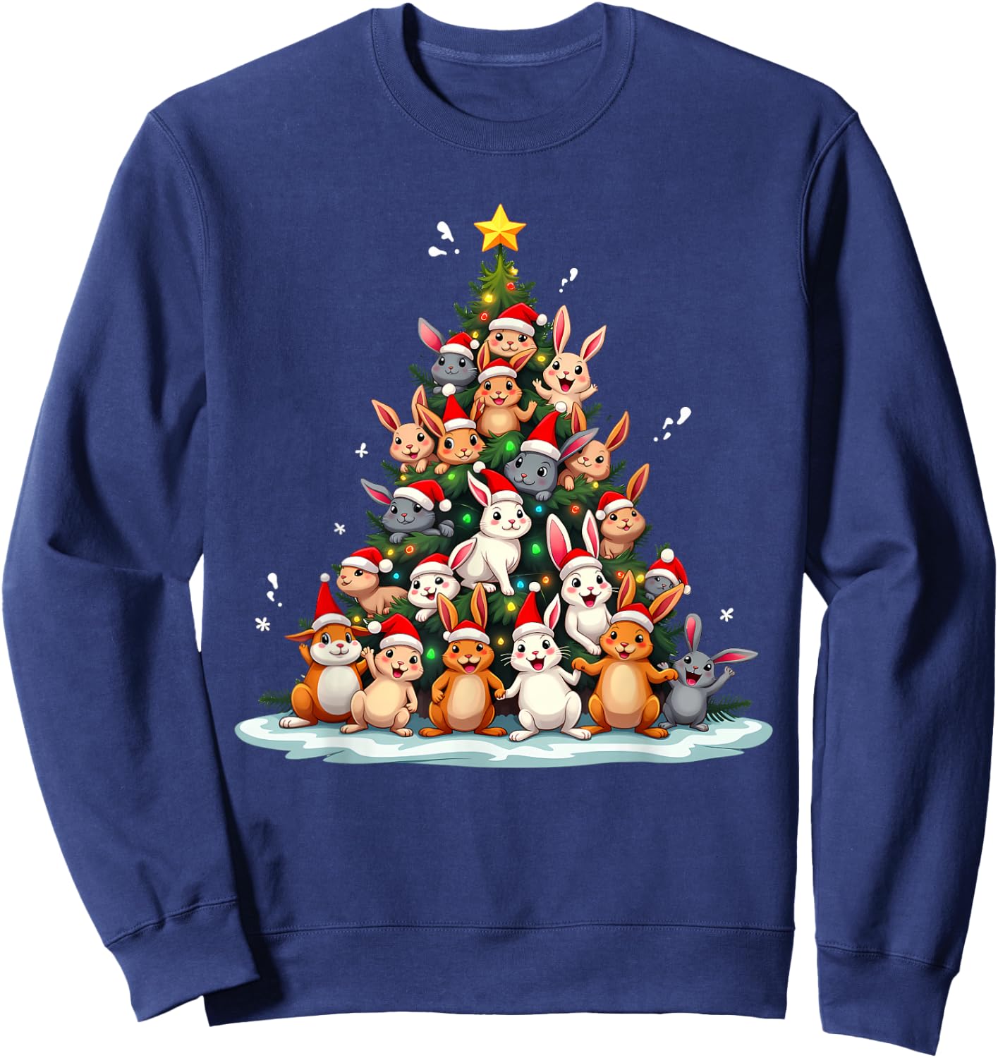 Rabbit Christmas Tree Funny Holiday Bunny Sweatshirt - Sweatshirt | Navy