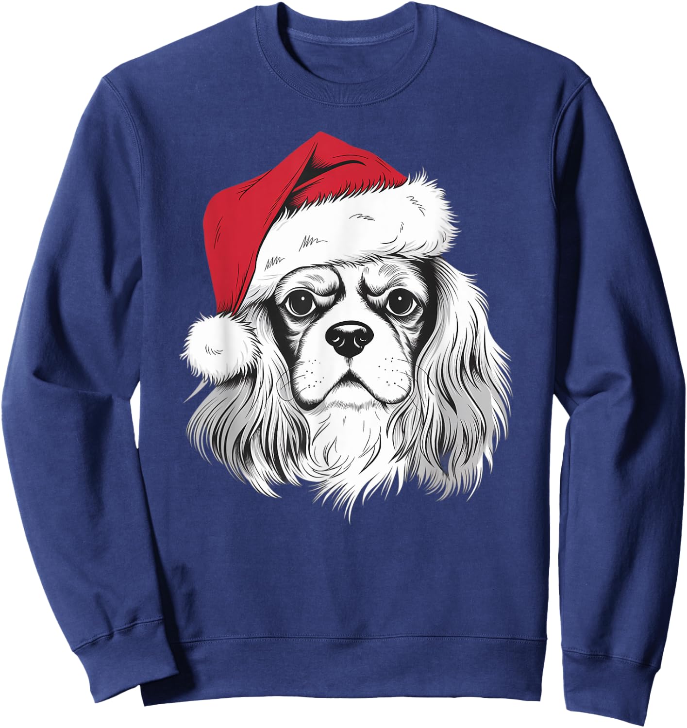 Cavalier Santa on Cavalier King Charles Spaniel Christmas Sweatshirt - Sweatshirt | Navy