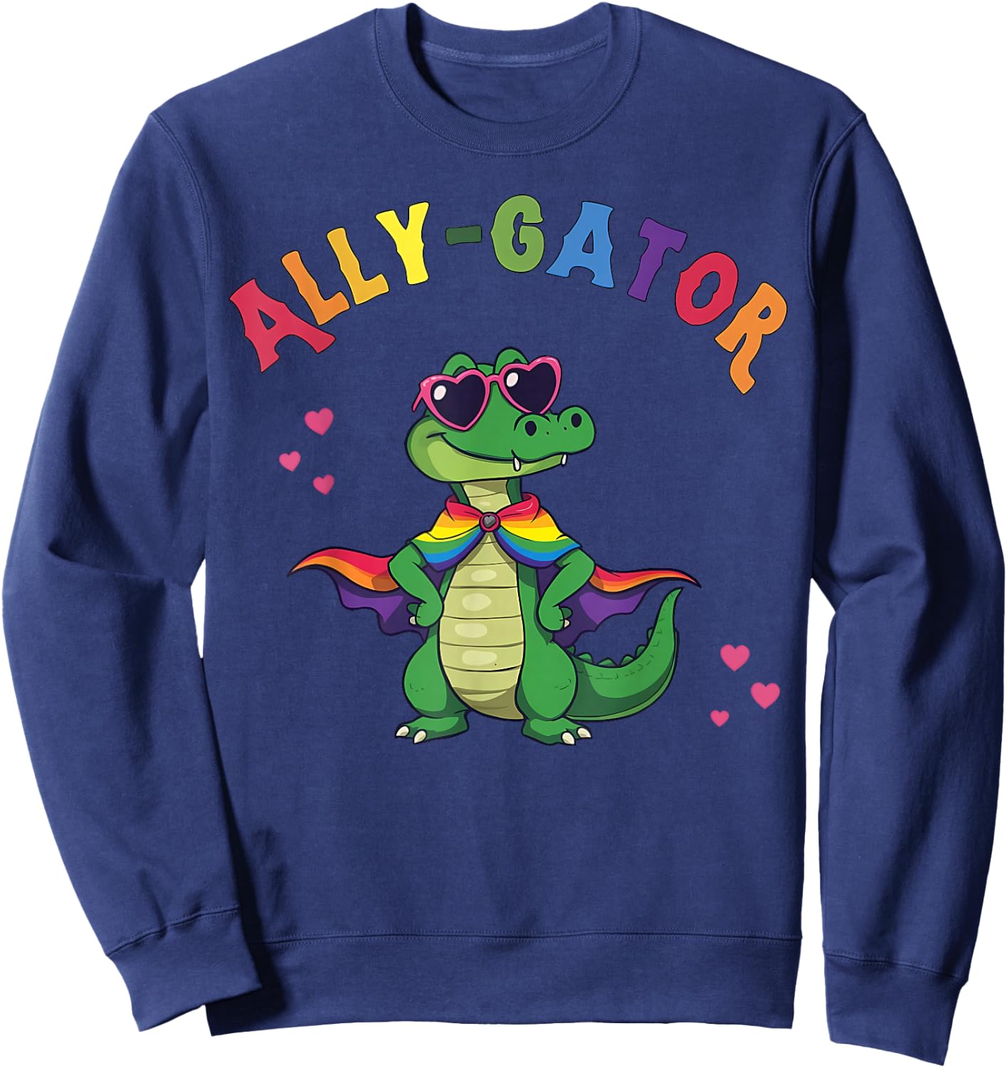 Ally Gator Pride LGBT Rainbow Flag Funny Alligator Men Women Sweatshirt - Sweatshirt | Navy