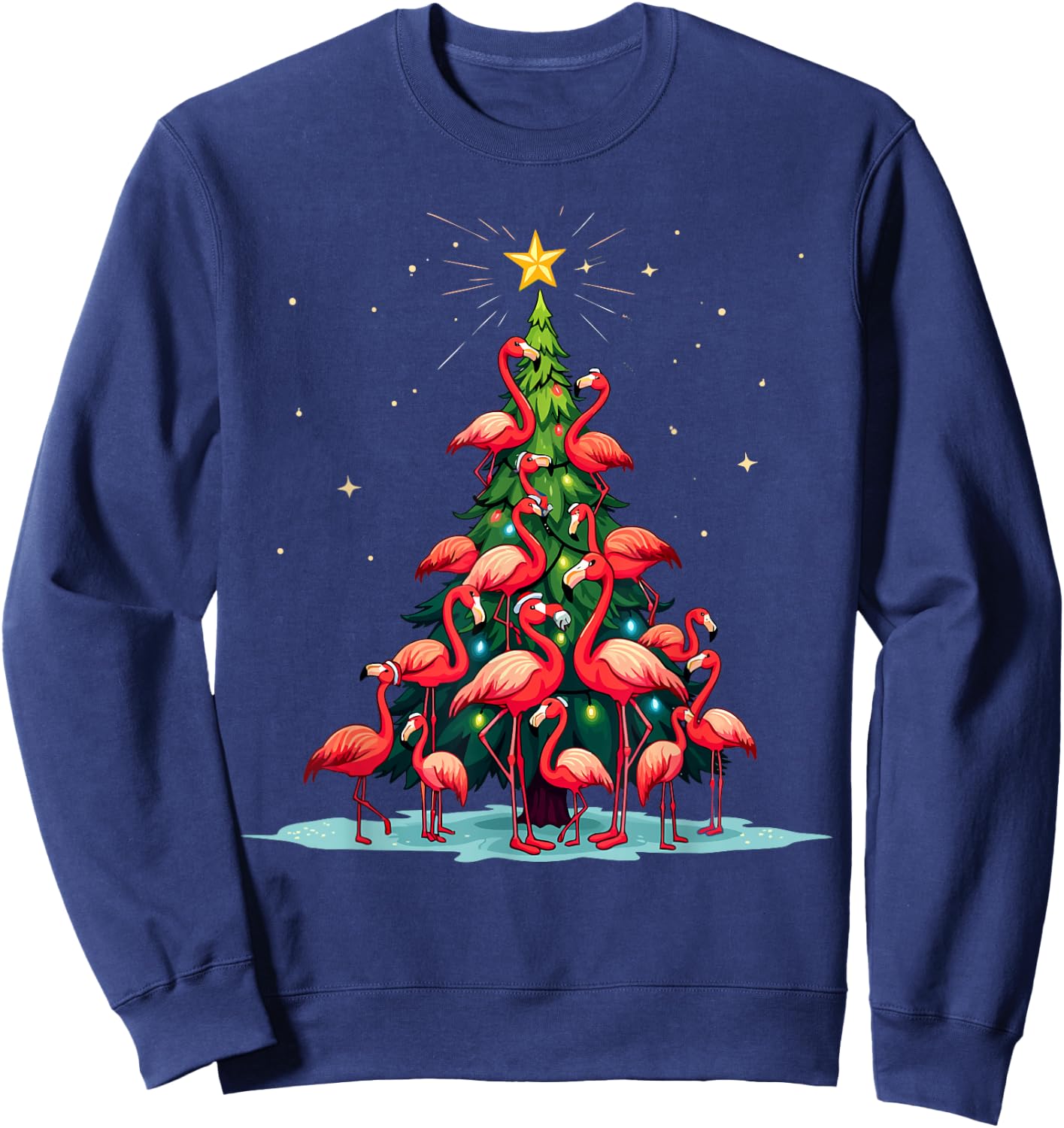 Flamingo Christmas Tree. Funny Pinkie Holiday Flamingo Sweatshirt - Sweatshirt | Navy