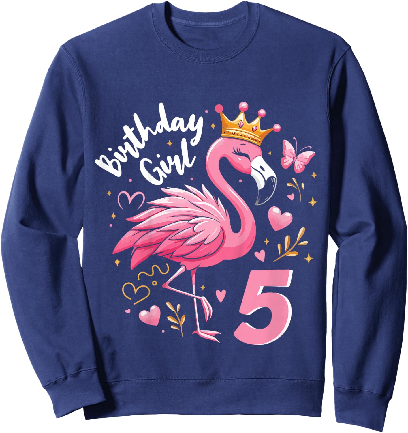 5th Birthday Gift Flamingo Fan 5 Year Old Girls 5th Bday Sweatshirt - Sweatshirt | Navy