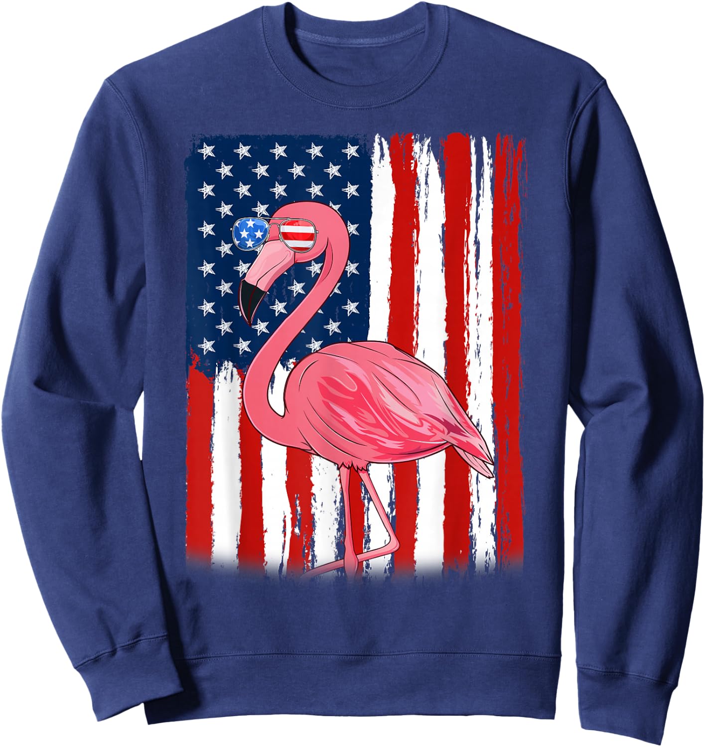 Flamingo US America Flag Men Women 4th of July Patriotic Sweatshirt - Sweatshirt | Navy