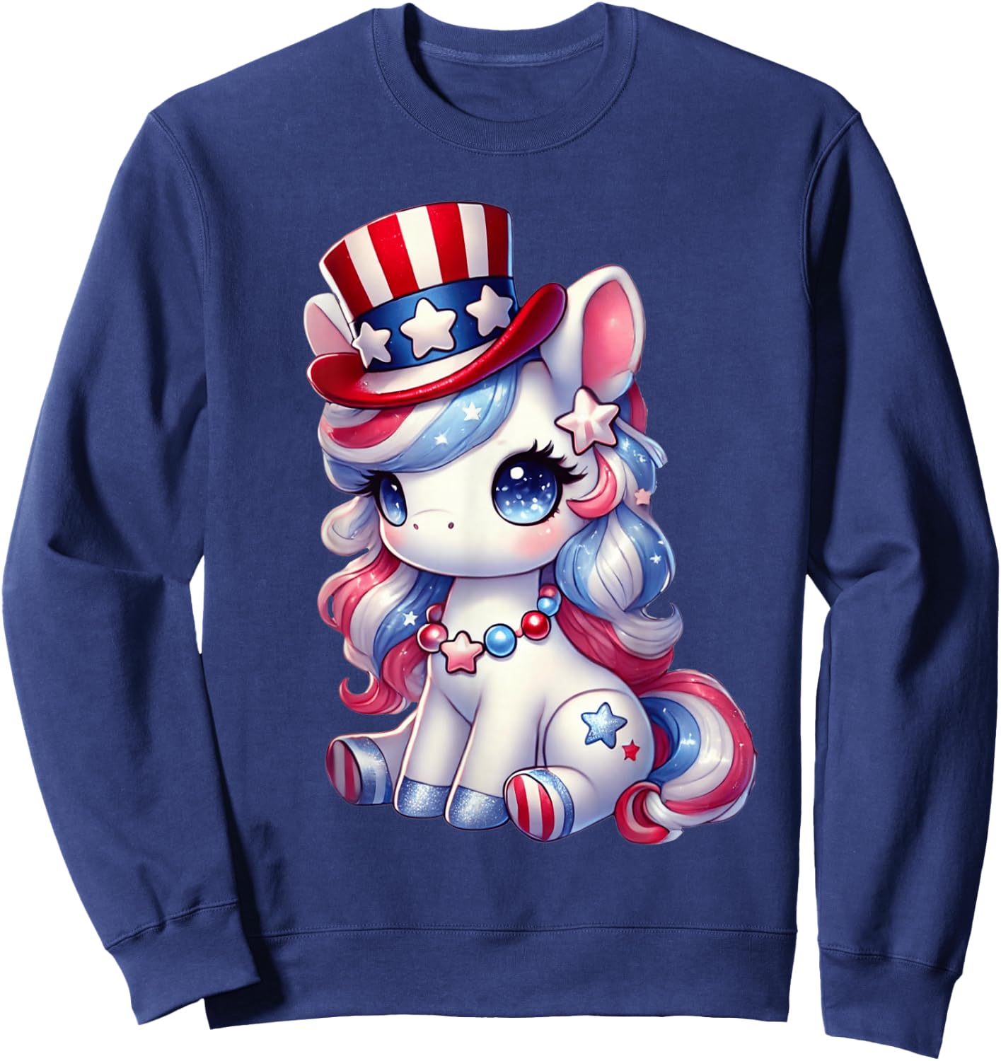 Unicorn 4th of July Shirt Girls Women USA Flag Kids Cute Sweatshirt - Sweatshirt | Navy