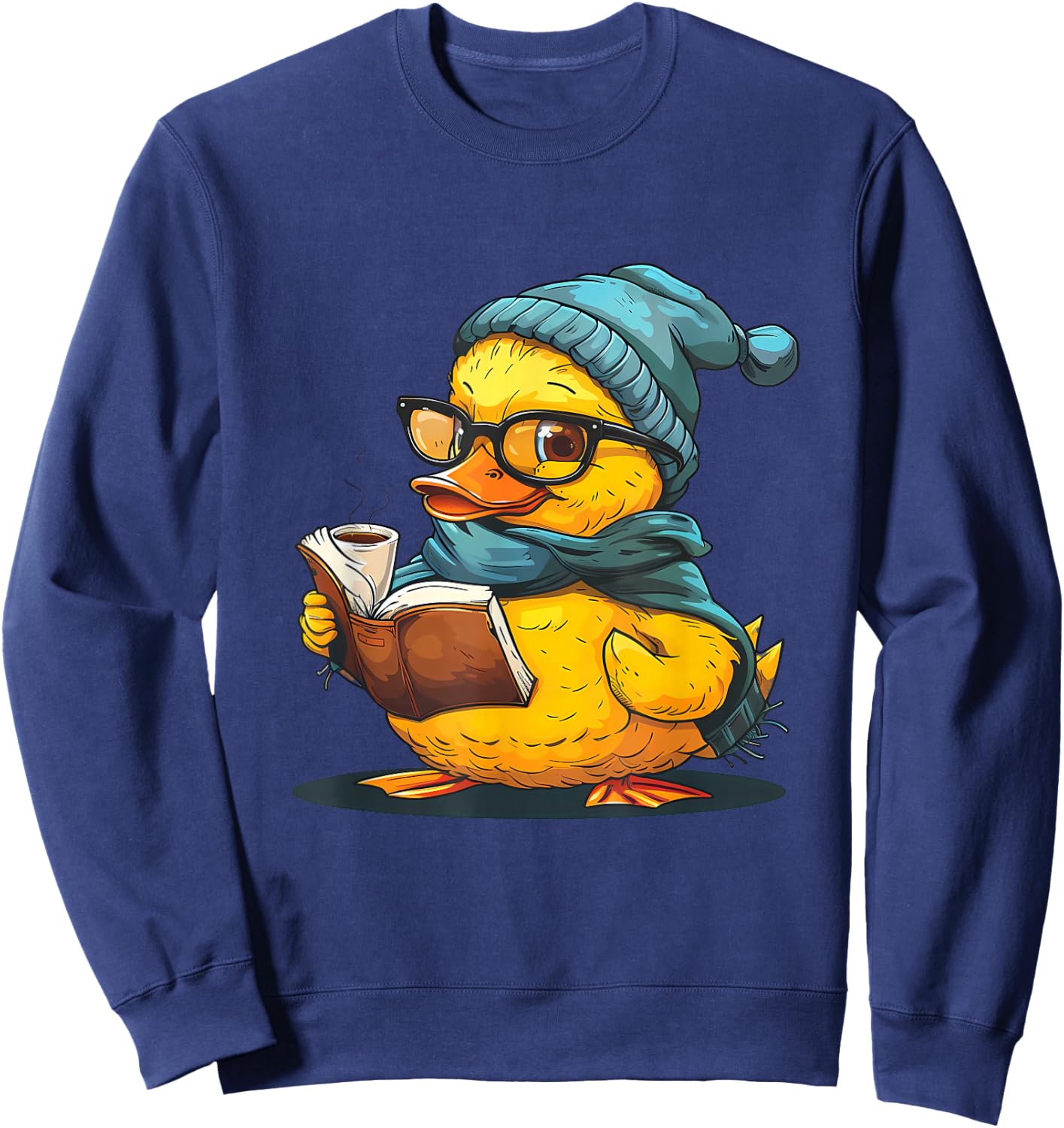 Rubber Duck Reading Book Rubber Duckie Reader Coffee Lover Sweatshirt - Sweatshirt | Navy