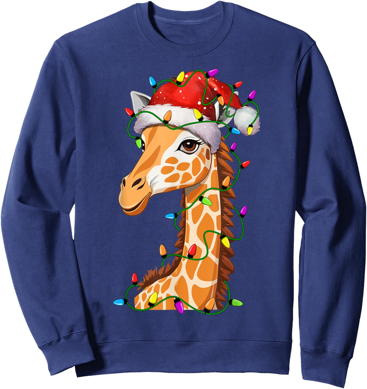 Giraffe Santa Christmas Tree Lighting Xmas Funny Sweatshirt - Sweatshirt | Navy
