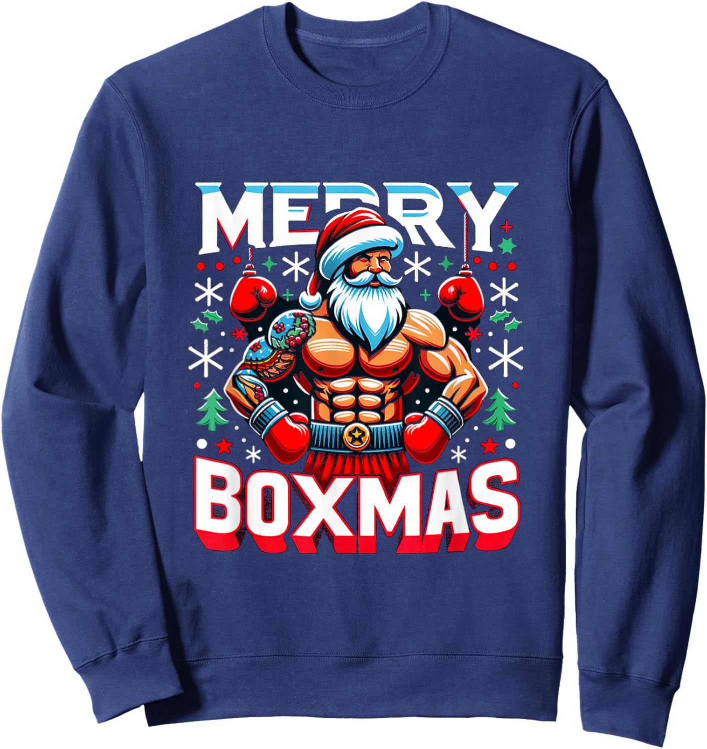Merry Boxmas Boxer Christmas Santa Boxing Xmas Sweatshirt - Sweatshirt | Navy