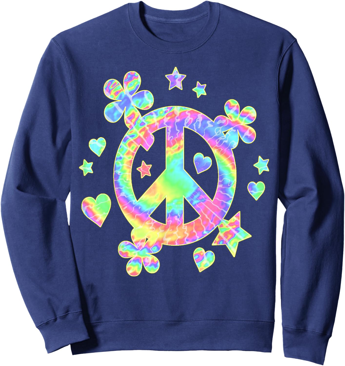 Tie-Dye Peace Sign Cute Love Colorful Tye Dye Hippie Flowers Sweatshirt - Sweatshirt | Navy