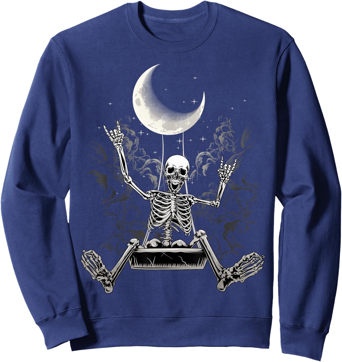 Rock On Rock Skelett Teufelsgruß Mond Halloween Konzert Sweatshirt - Sweatshirt | Navy