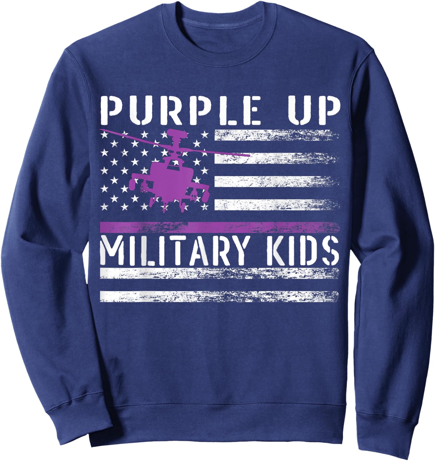Purple Up Military Kids Helicopter Pilot Military Child Flag Sweatshirt - Sweatshirt | Navy