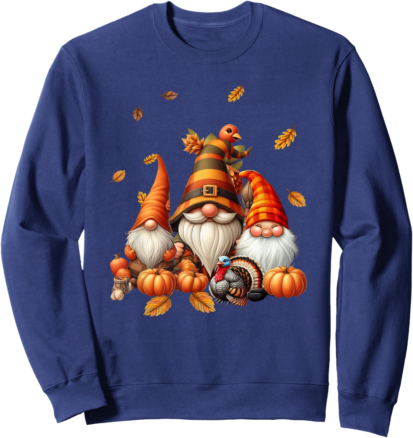 Fall Gnome Pumpkin Leaf Turkey Thanksgiving Autumn Gnomes Sweatshirt - Sweatshirt | Navy