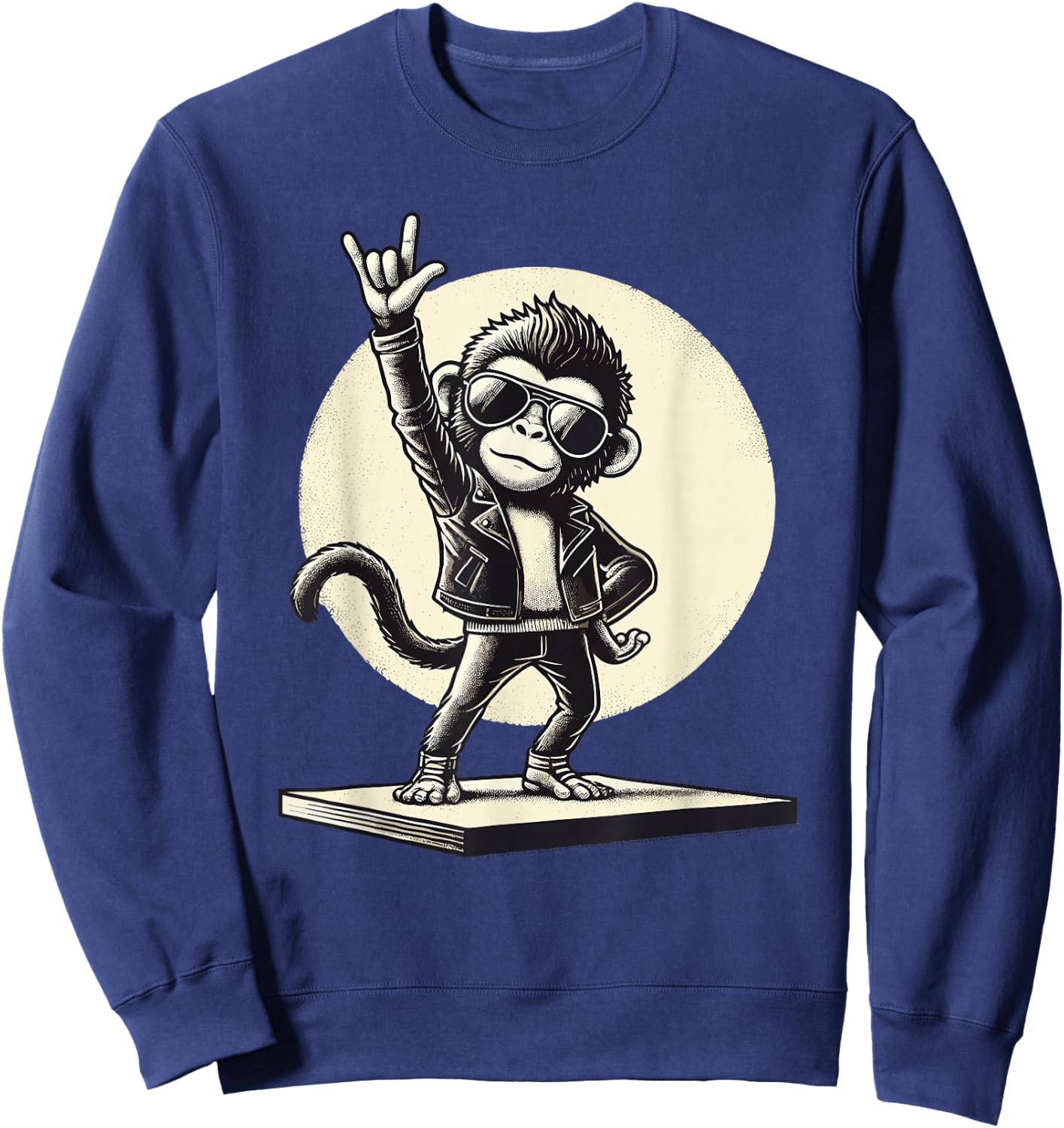 Rock Music, Funny Monkey, Rocker & Rock Hand, Heavy Metal Sweatshirt - Sweatshirt | Navy