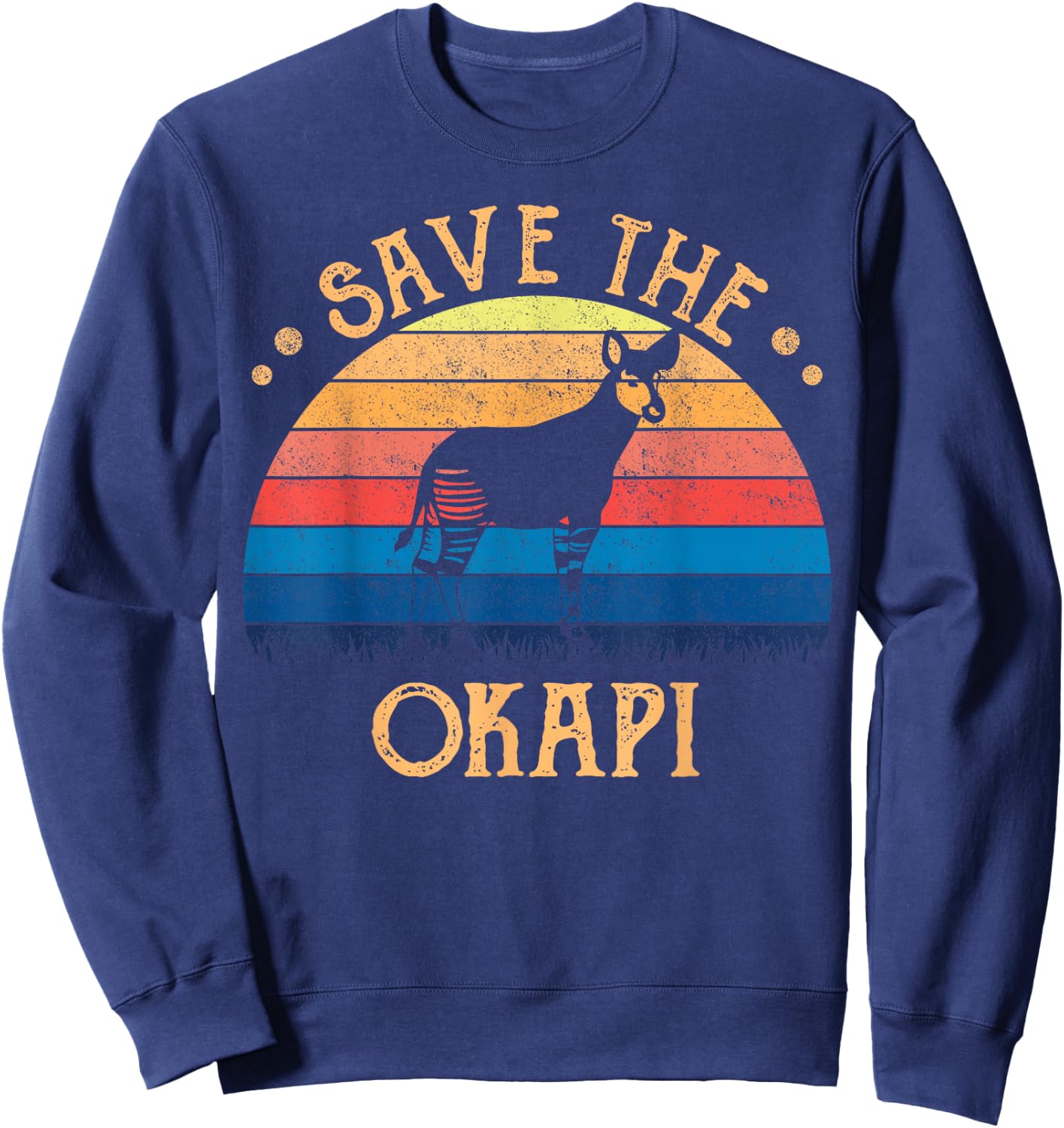 Vintage Retro Sunset Save The Okapi Sweatshirt - Sweatshirt | Navy