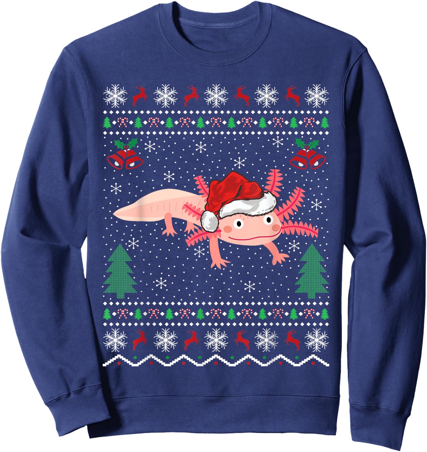 Axolotl Lover Xmas Ugly Santa Hat Axolotl Christmas Sweatshirt - Sweatshirt | Navy