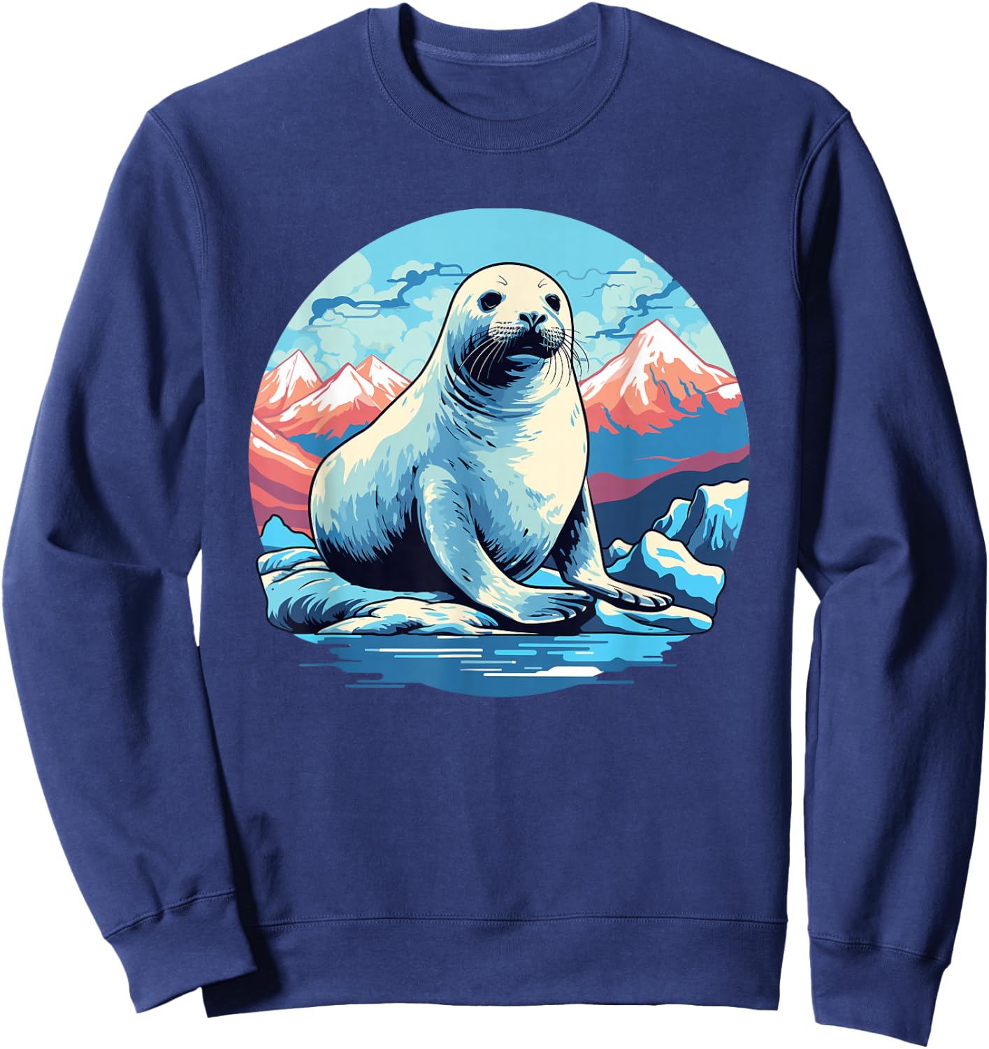Harp Seal with Arctic Landscape, Harp Seal Sweatshirt - Sweatshirt | Navy