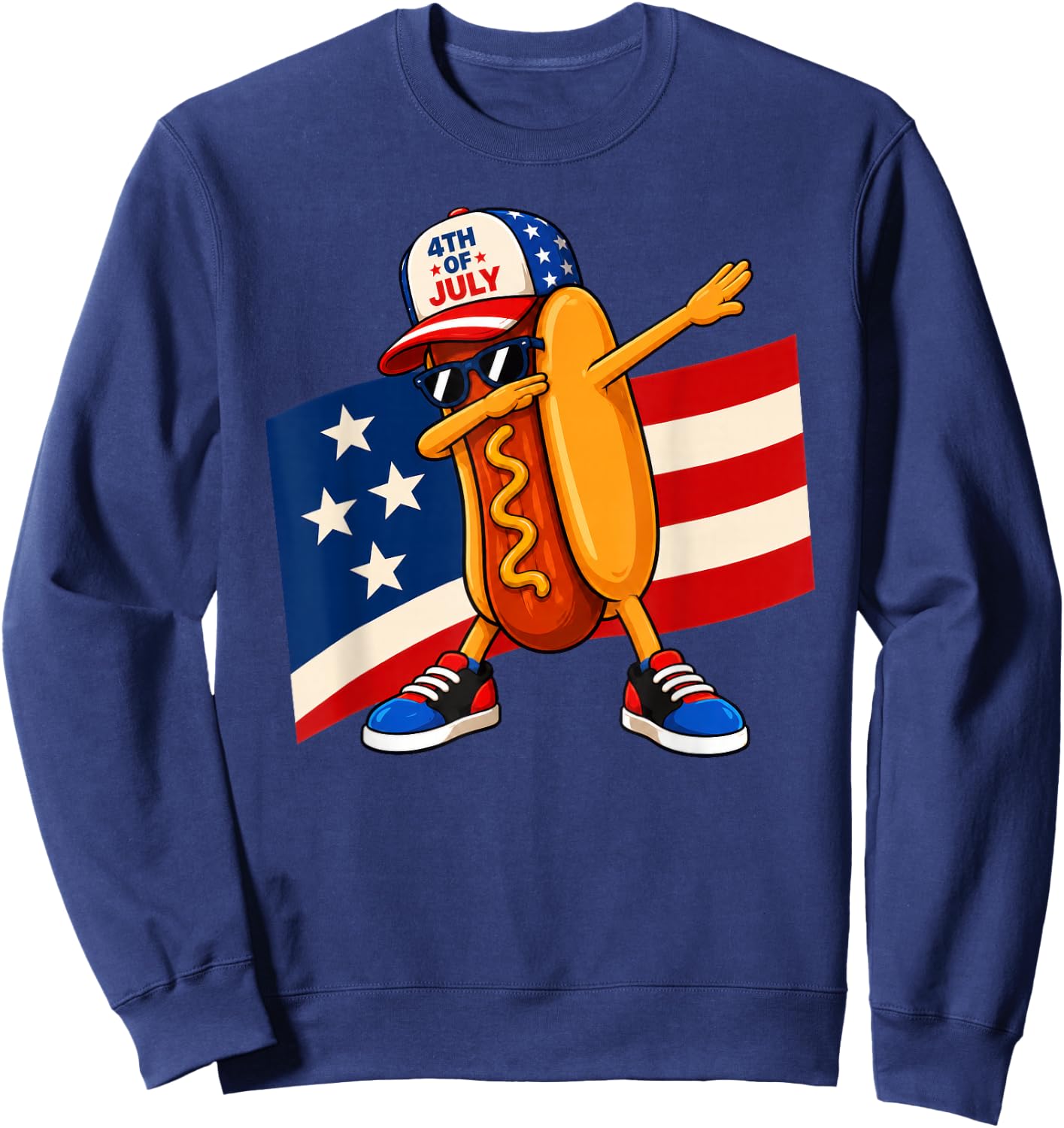 Dabbing Hot Dog USA Flag 4th of July Sweatshirt - Sweatshirt | Navy