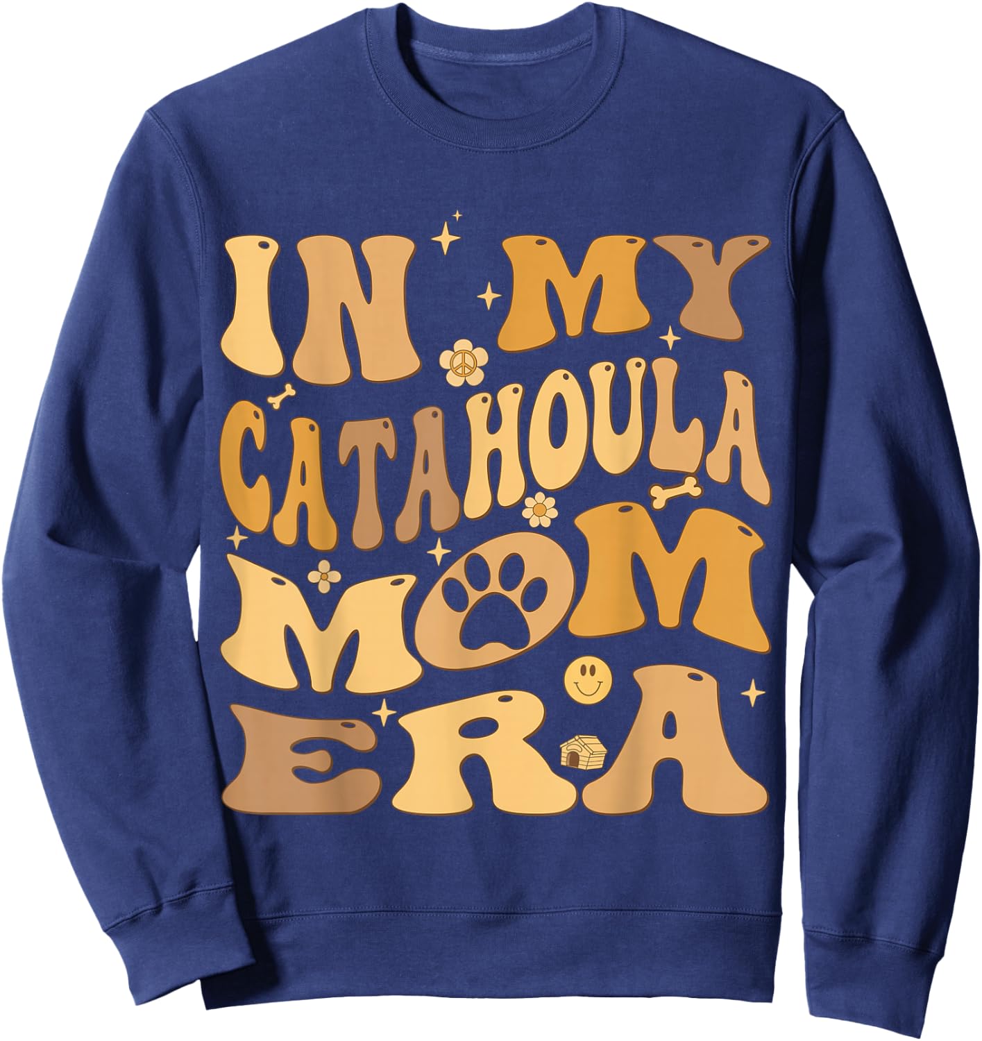 In My Catahoula Mom Era Groovy Catahoula Leopard Dog Owner Sweatshirt - Sweatshirt | Navy