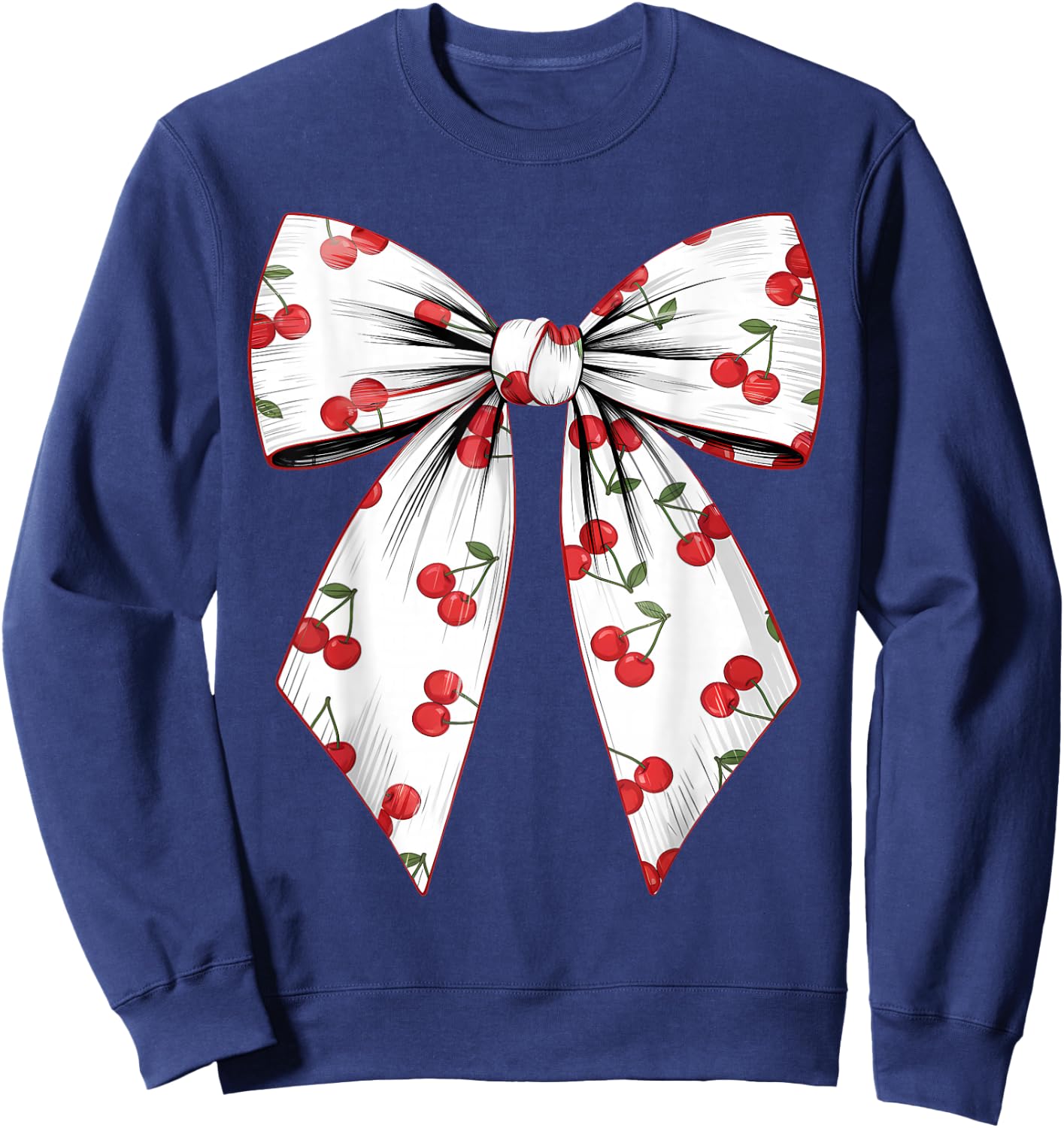 Cherry Coquette Bow Red Cherry Pattern Sweatshirt - Sweatshirt | Navy
