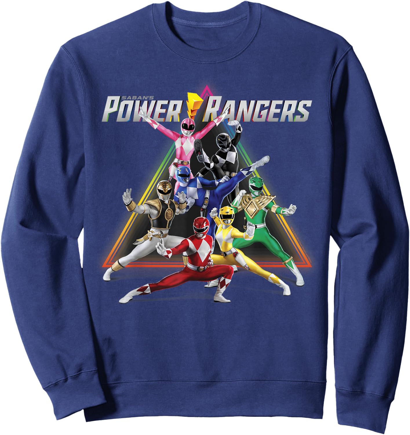Power Rangers Rainbow Pyramid Retro Action Portrait Small Sweatshirt - Sweatshirt | Navy
