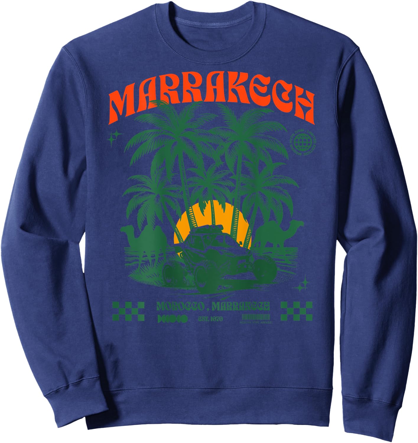 Marrakech Sunset Palm Trees Camel Morocco Lovers Sweatshirt - Sweatshirt | Navy
