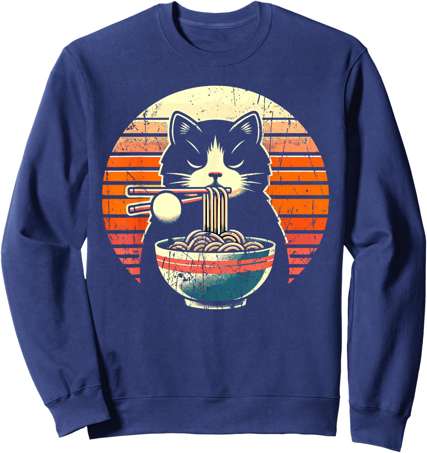 Anime Ramen Cat Retro Japanese Noodles Kawaii Cat Sweatshirt - Sweatshirt | Navy