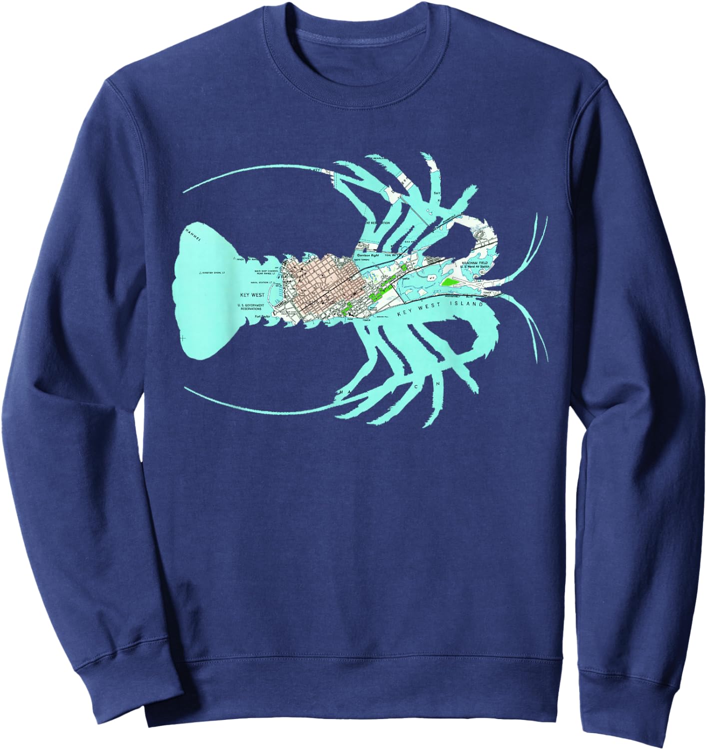Key West FL Caribbean Spiny Lobster Map Silhouette Sweatshirt - Sweatshirt | Navy