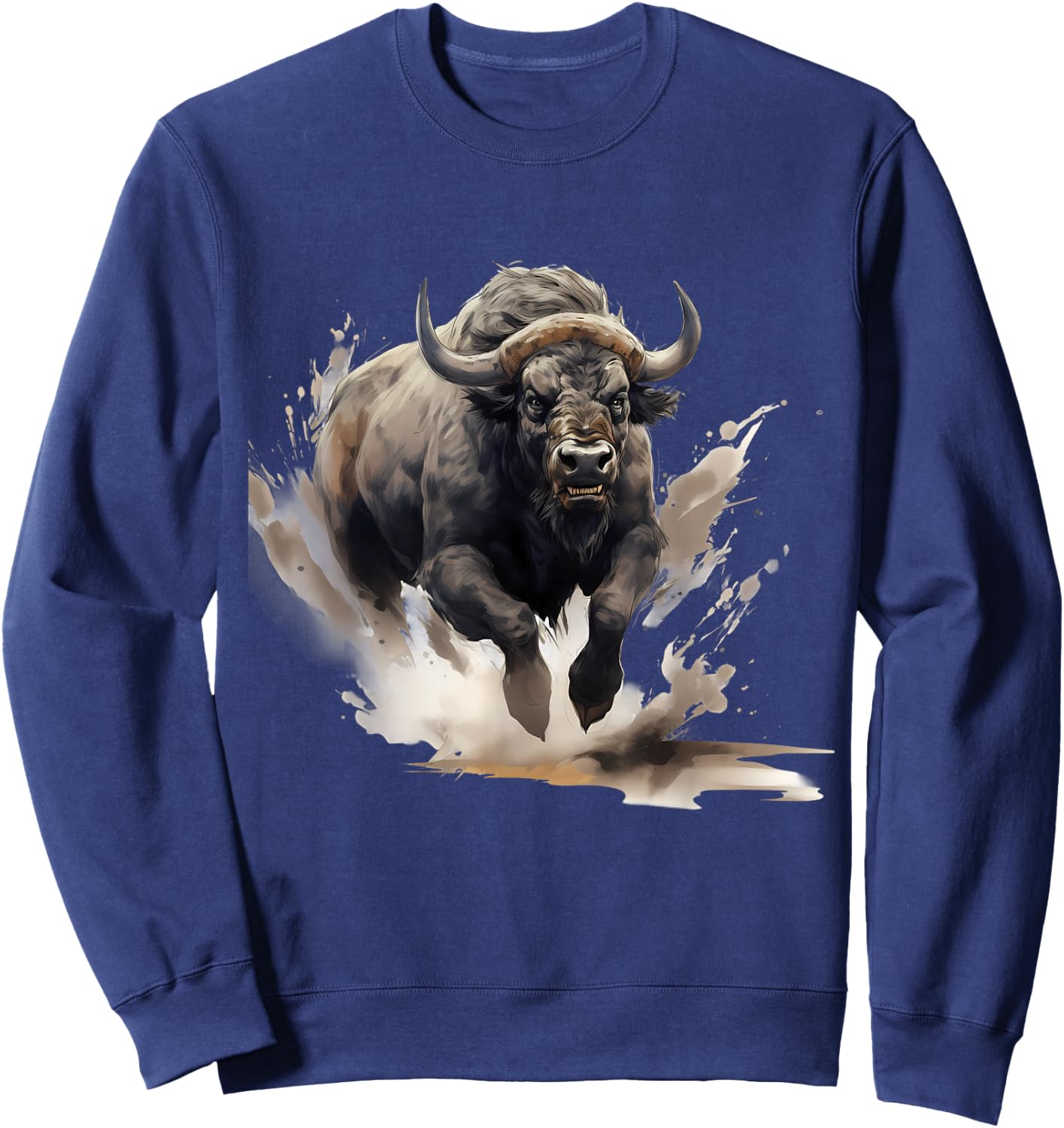 Buffalo Wildlife Safari Splash Bison Animal Art Nature Motif Sweatshirt - Sweatshirt | Navy