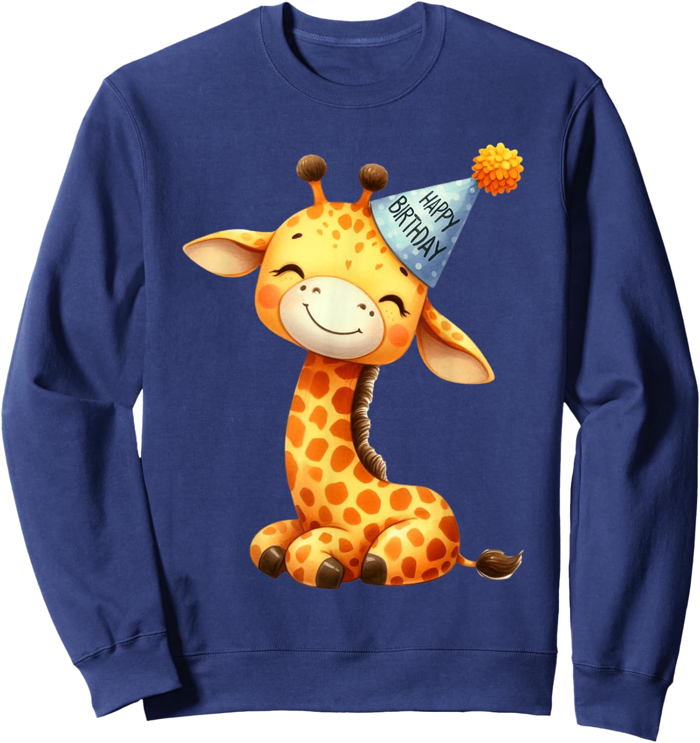 Cute Giraffe Happy Birthday Party Hat Kids Sweatshirt - Sweatshirt | Navy
