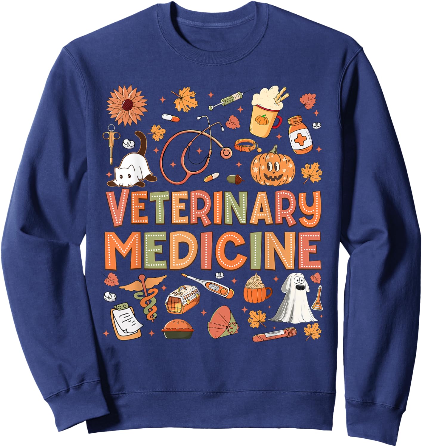 Veterinary Medicine Pumpkin Fall Veterinary Technician Week Sweatshirt - Sweatshirt | Navy